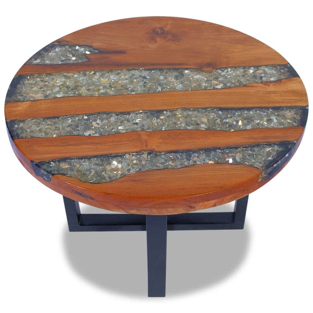 Handmade Rustic Teak Wood and Resin Coffee Table - Solid End Side Table for Living Room, Office & Home Decor | Perfect for Farmhouse, Boho & Modern Interior Styles
