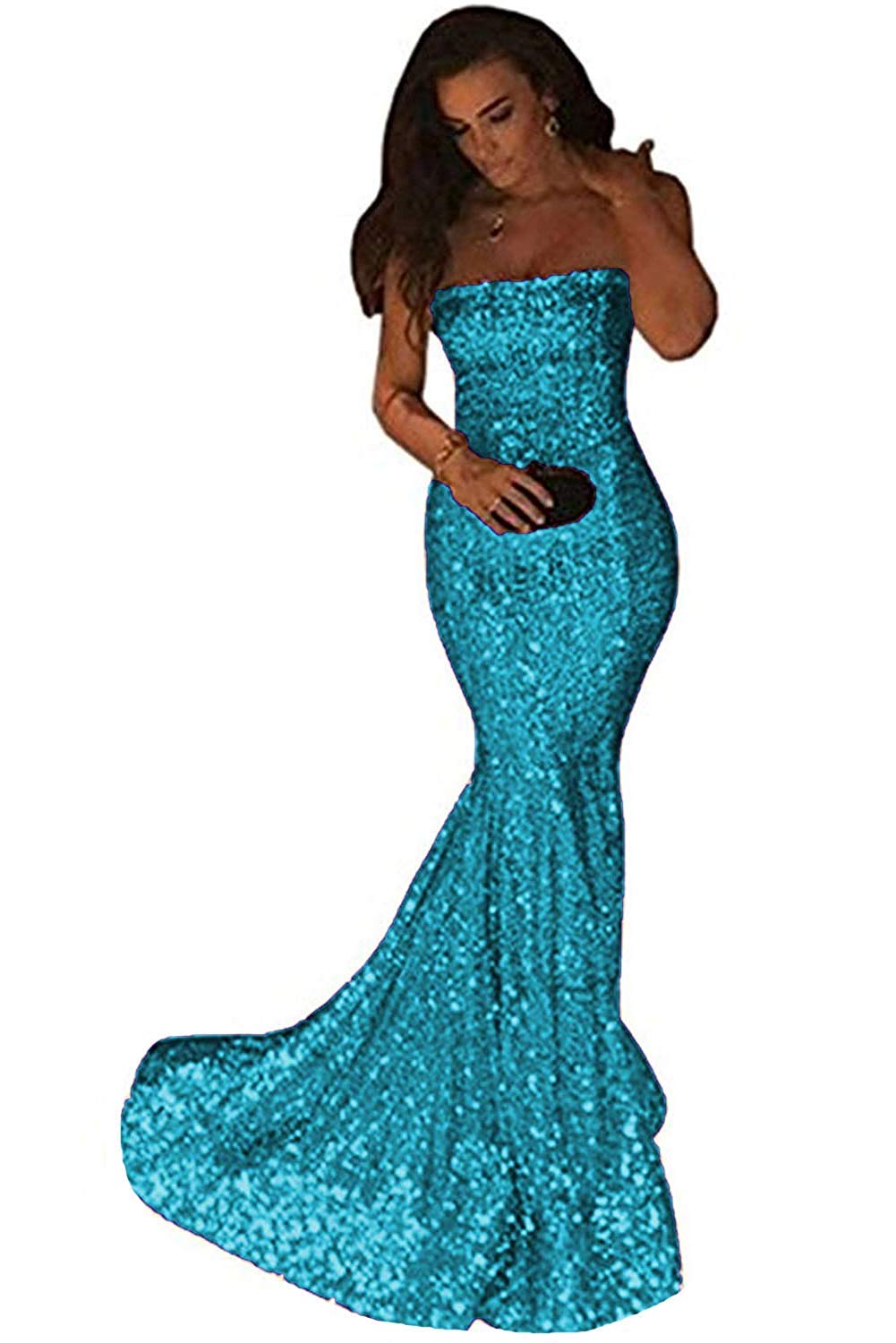 Kivary Women's Sparkly Sequin Mermaid Evening Gown - Elegant Strapless Prom Dress for Formal Events, Weddings & Special Occasions