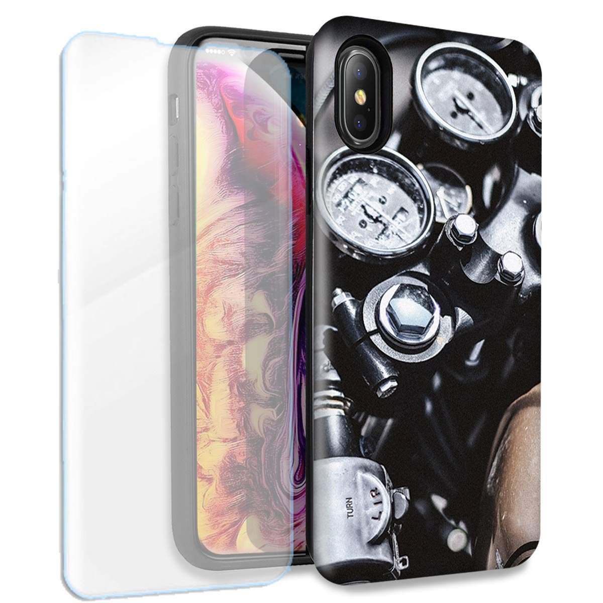 Vintage Motorcycle Case for iPhone Xs Max with Screen Protector - Durable & Stylish for Riders