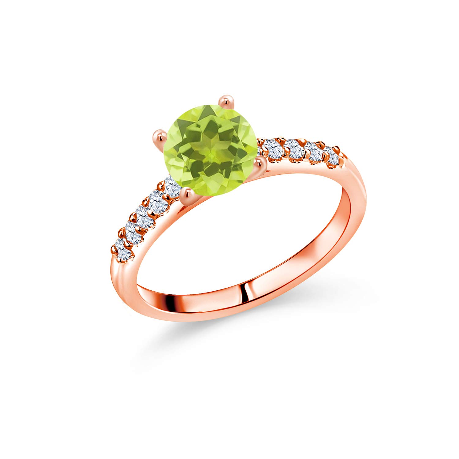 1.60 Ct Round Yellow Lemon Quartz & White Created Sapphire 10K Rose Gold Ring for Women - Elegant Gemstone Jewelry for Engagement, Wedding, Anniversary & Special Occasions