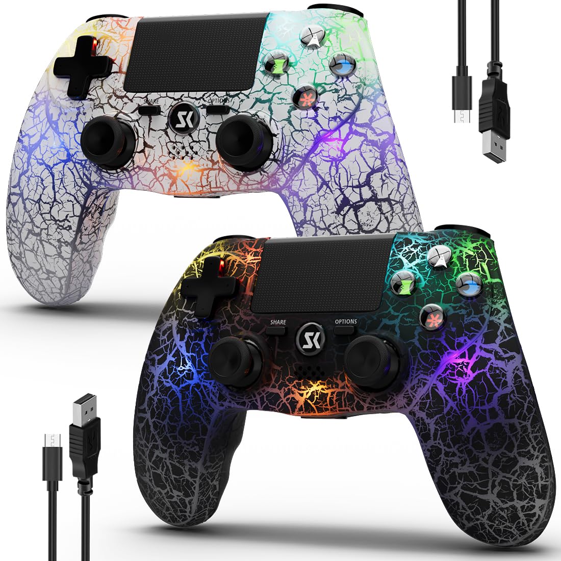 Wireless PS4 Controller for PlayStation 4/Pro/Slim - Dual Pack with RGB Lighting, 1000mAh Battery, Motion Sensor & Vibration - Perfect for Gaming, Streaming & Multiplayer Sessions