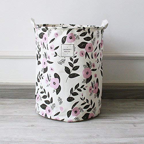 UUJOLY Collapsible Laundry Basket with Handles - Waterproof Round Cotton Linen Hamper for Clothes Storage - 19.7x15.7 Inches Purple - Perfect for Bedroom, Bathroom, Dorm & Laundry Room Organization