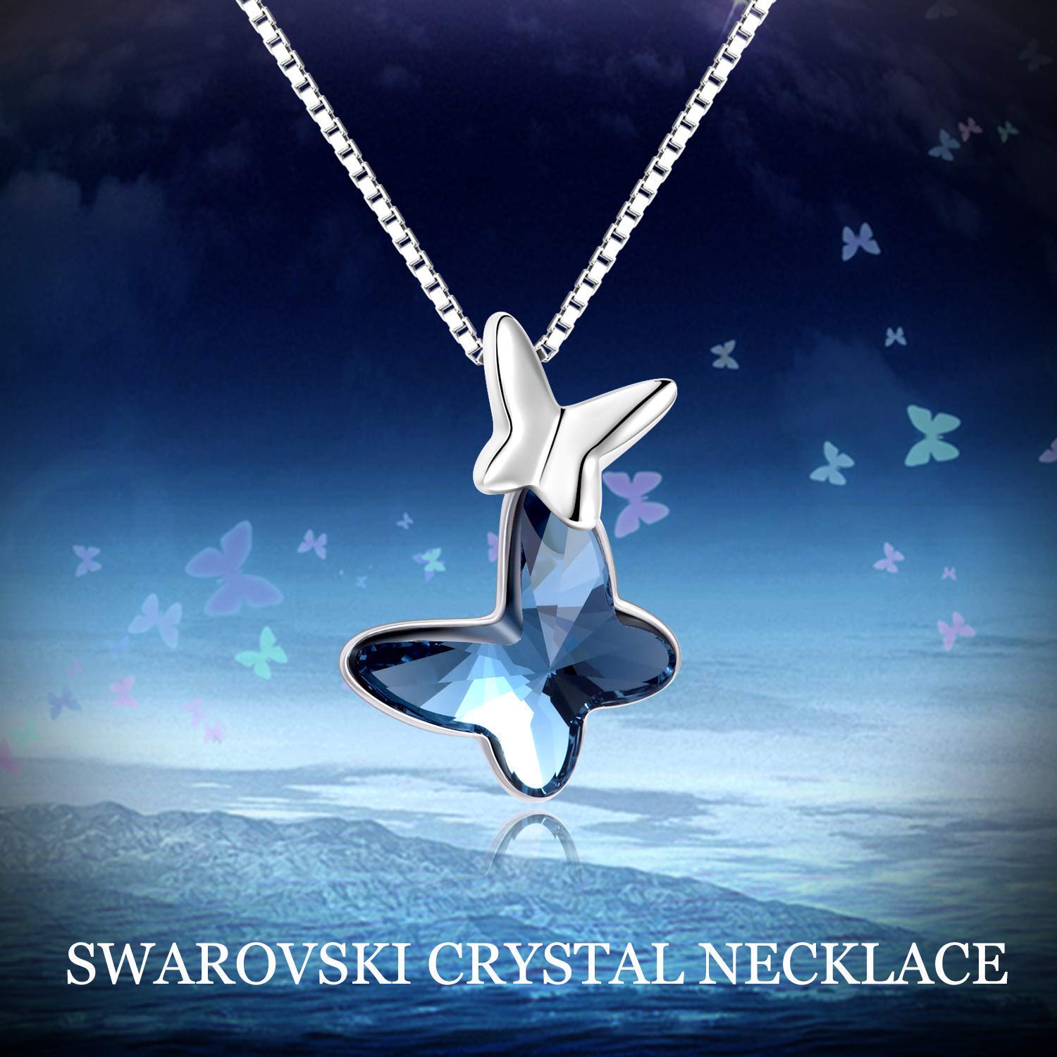 Elegant AOBOCO Sterling Silver Chasing Butterfly Necklace & Ring Set with Genuine Austrian Crystals | Butterfly-Themed Jewelry for Women | Perfect Anniversary, Birthday & Special Occasion Gifts for Butterfly Lovers | Ideal for Weddings, Date Nights & Everyday Wear