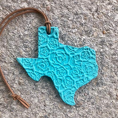 Texas Shaped Leather Car Air Freshener - Rose Pattern, Turquoise (1 Pack) | Long-Lasting Leather Scent | Perfect for Cars, Trucks & SUVs | Unique Texas-Themed Gift Idea