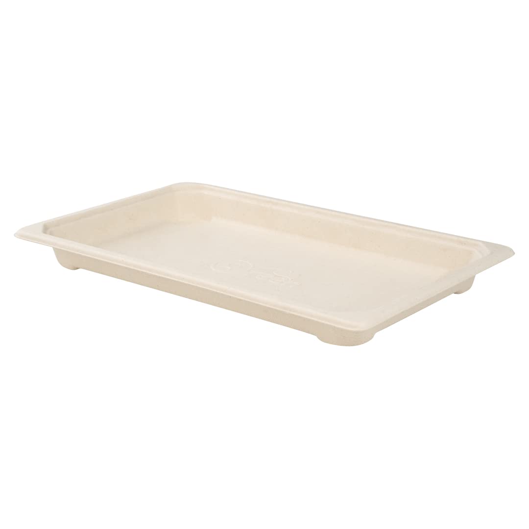 Eco-Friendly 8.5 x 5.4 Inch Large Sushi Trays - 100 Microwavable & Freezable Bagasse Dishes Made from Sugarcane Fiber | Perfect for Appetizers, Entrees & Party Catering | Lids Sold Separately | Sustainable Restaurantware for Sushi Bars & Takeout