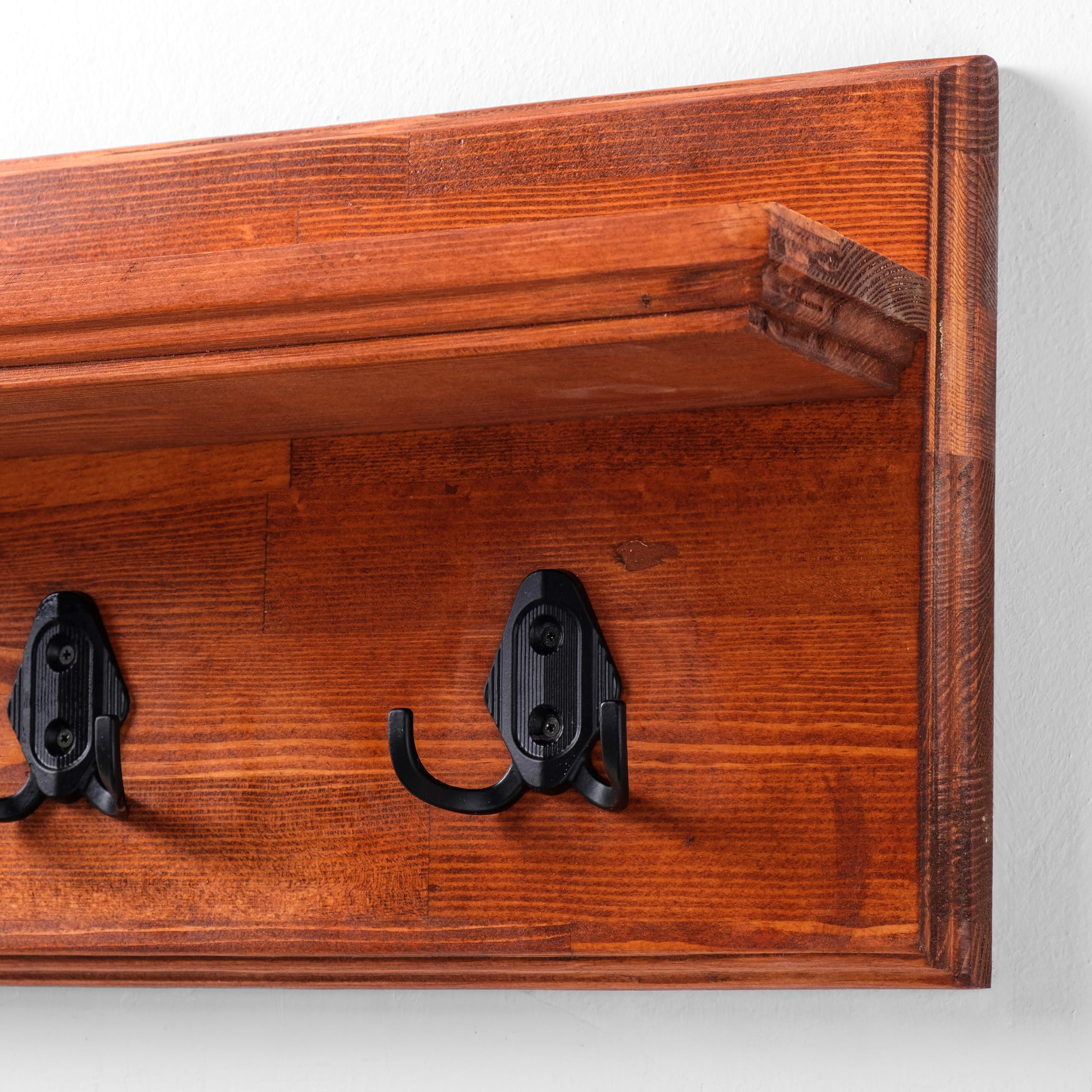 Wall Mounted Coat Rack with Shelf - 48 Inch Rustic Farmhouse Entryway Organizer (Mango Wood) | Towel Rack, Key Holder & Floating Shelf for Hallway, Bedroom or Mudroom Organization