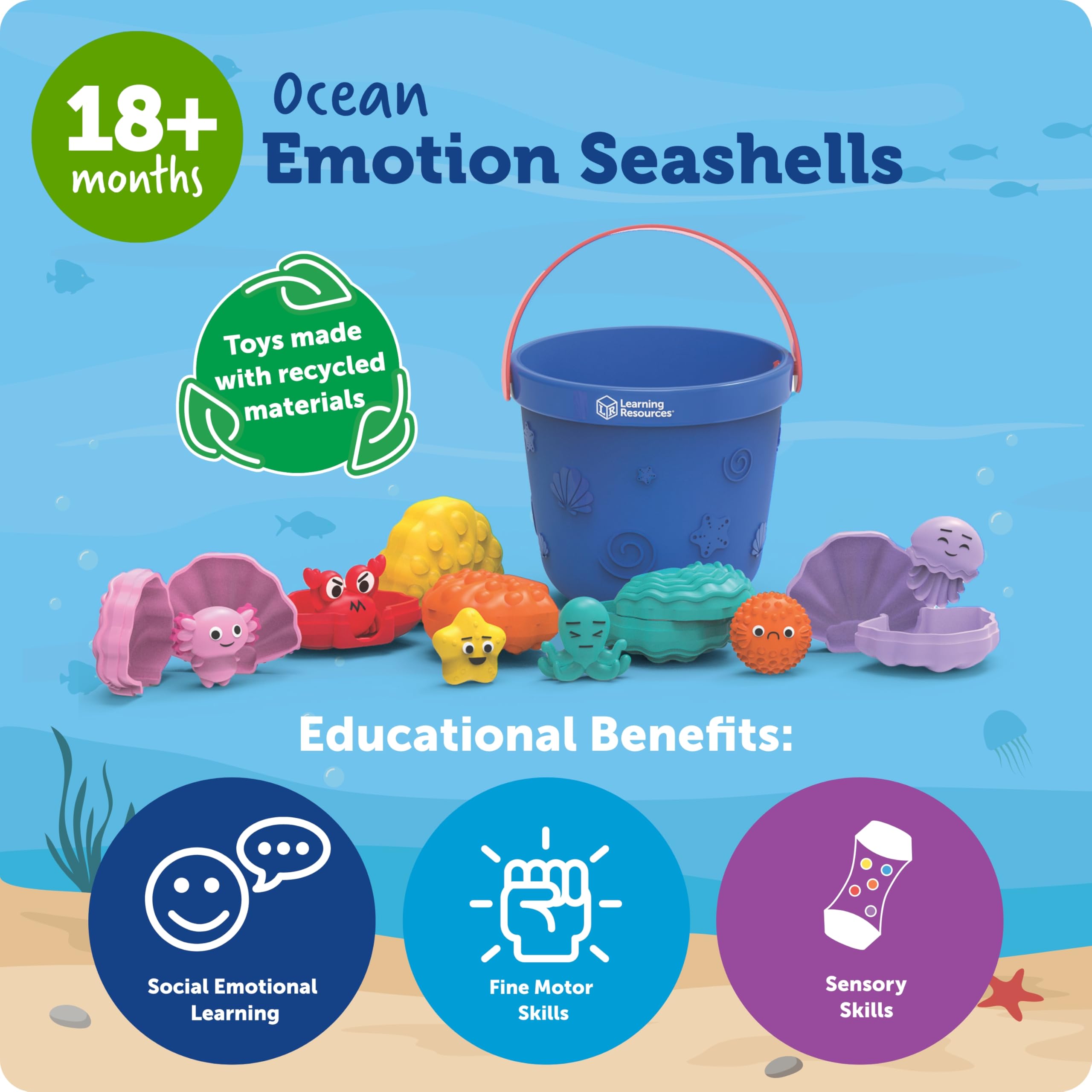 Learning Resources Ocean Emotions Seashells & Animal Figures - Montessori Sensory Toys for Toddlers, Preschool Classroom Must Haves | Sand Play, Beach Games & Easter Gifts for Kids