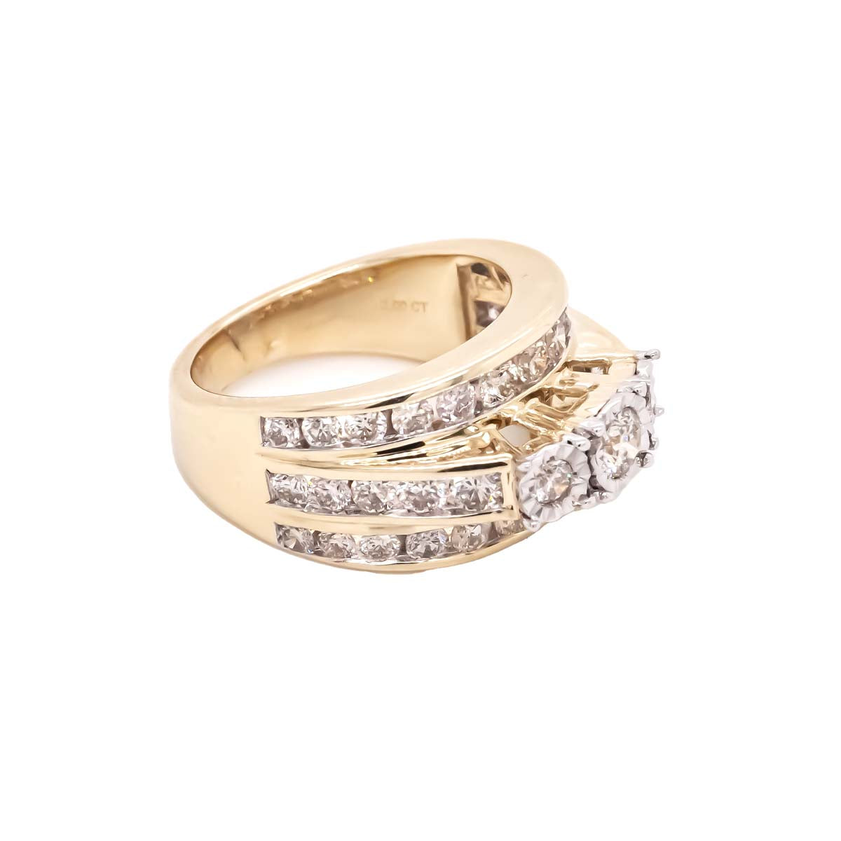 10K Yellow Gold 2.00 CTW Trinity Three Row Channel Set Diamond Ring for Women - Perfect for Anniversary, Engagement & Wedding Jewelry Gift