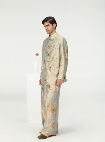 Elegant Bandhgala Silk Brocade Jacket in Ice Blue - Perfect for Weddings, Parties & Formal Events