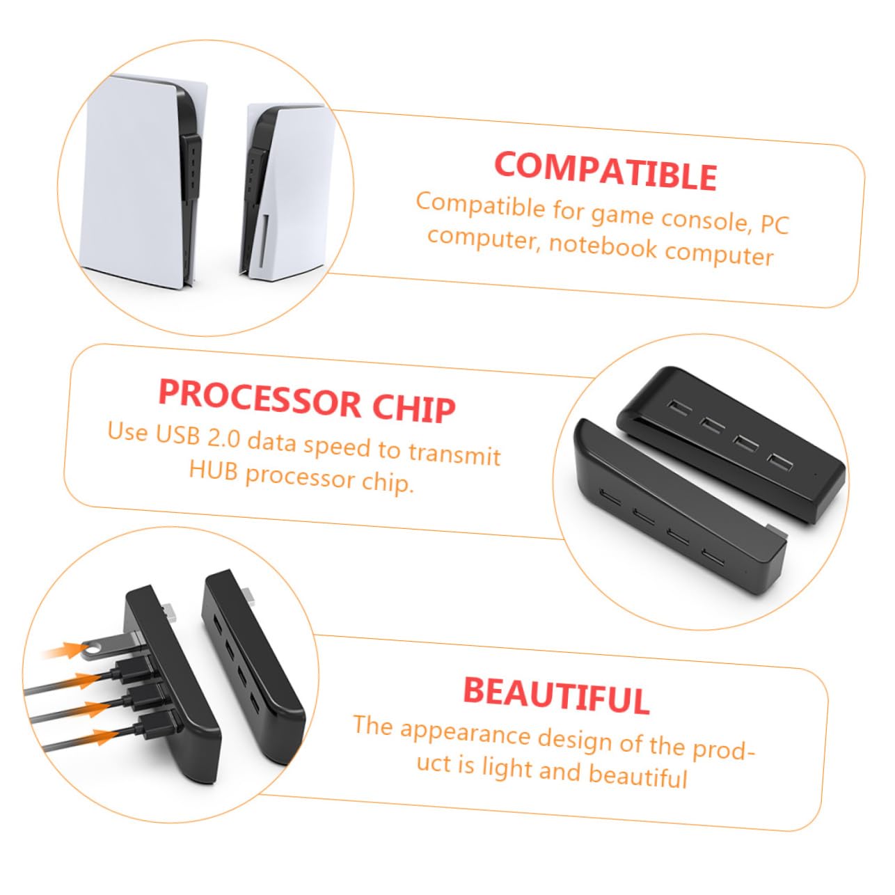 Mikikit 4-Port USB 2.0 Hub - High-Speed Data Transfer & Fast Charging - Plug & Play USB Expander for Laptop, PC, Mac - Perfect for Gaming, Office Work & Home Use