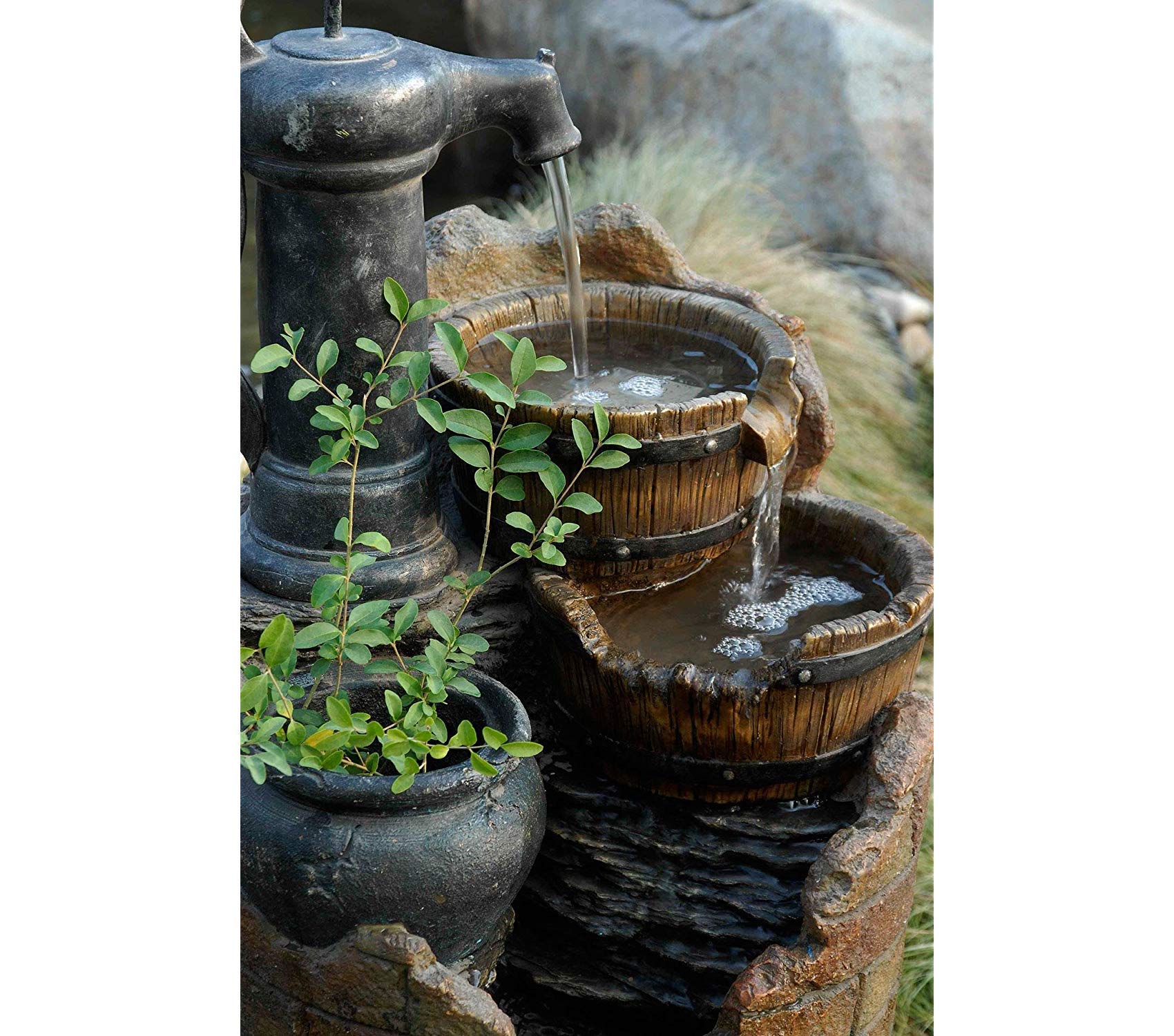 Glenville Outdoor Water Pump Cascading Fountain - Decorative Garden Water Feature for Patio, Yard, and Landscaping