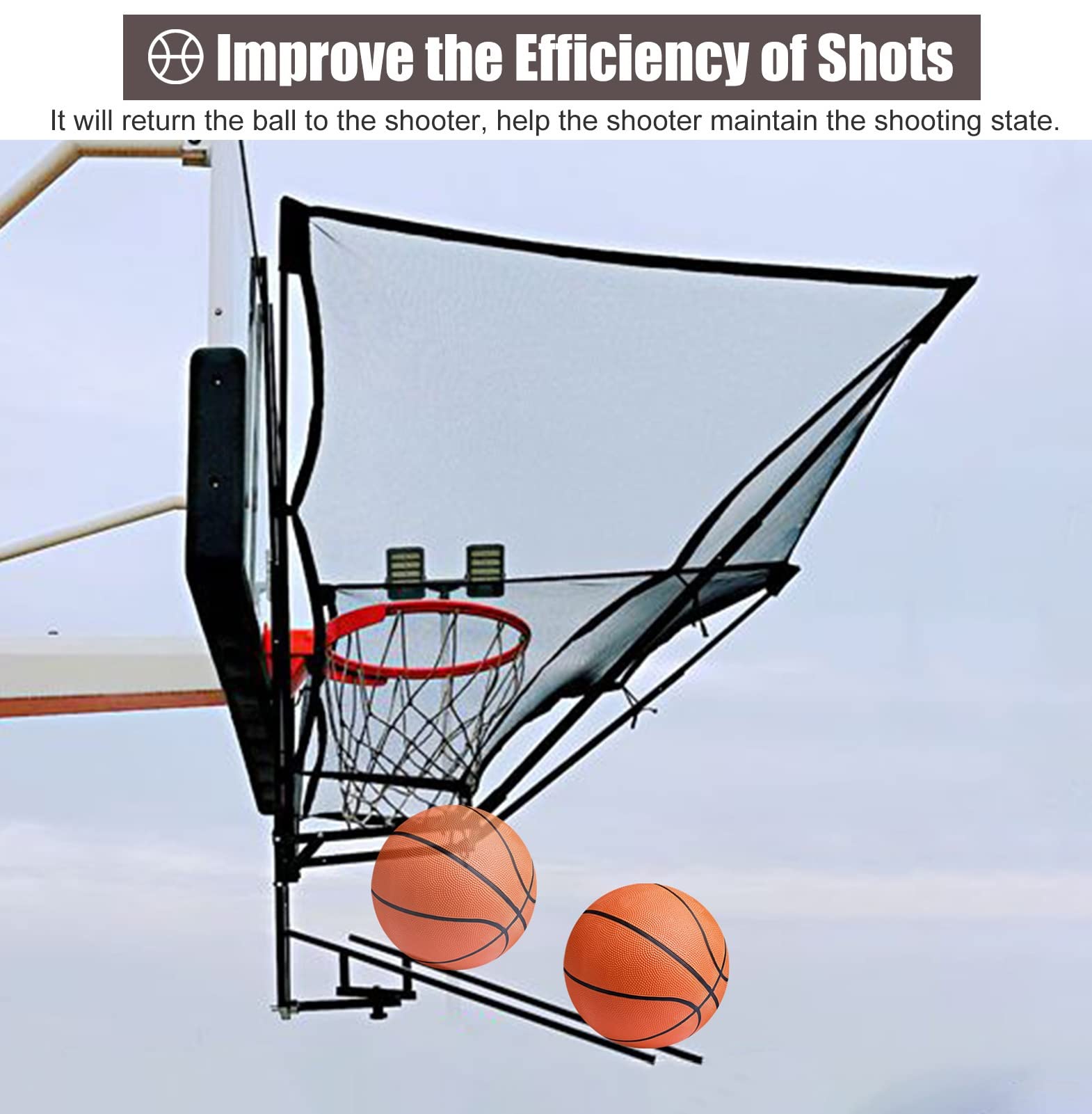 Metal Basketball Return Attachment for Hoop - Adjustable Shot Returner Net System with Rebounder for Training | Perfect for Driveway, Backyard & Gym Practice Sessions