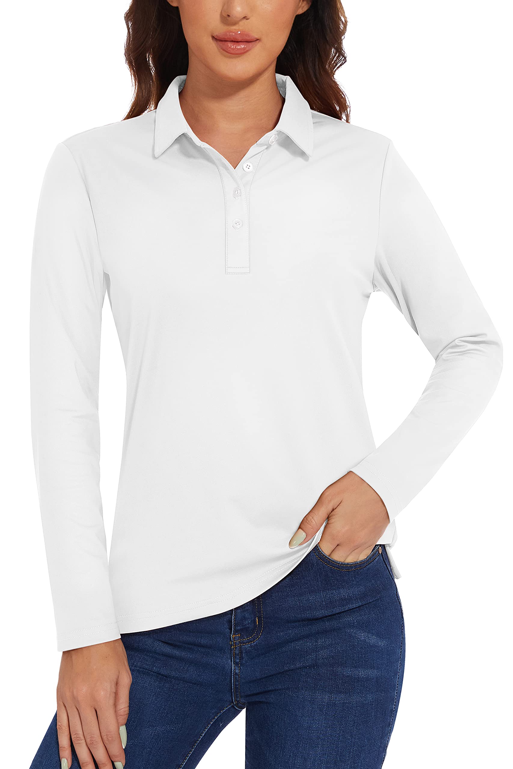 TACVASEN Women's Casual Long Sleeve Polo Shirts - Breathable Golf Tops for Outdoor Sports & Everyday Wear