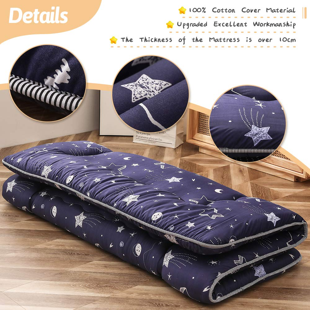 MAXYOYO Navy Star Adventure Japanese Floor Futon Mattress - Comfortable Foldable Sleeping Mat for Living Room, Guest Room & Travel | Perfect for Small Spaces, Camping & Home Decor
