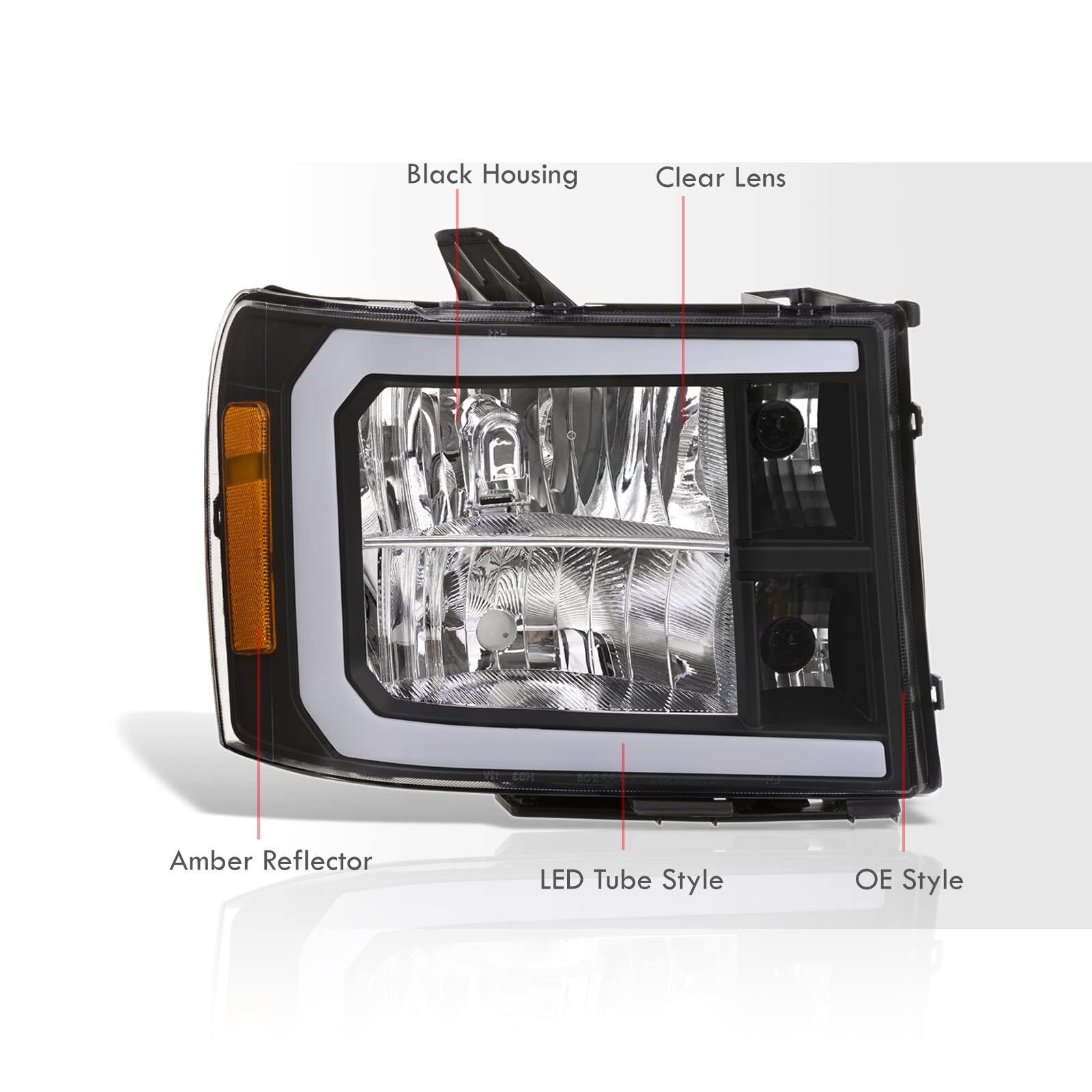 LED DRL Headlights for GMC Sierra 2007-2014 - Black Housing, Amber Reflectors - Upgrade Your Truck Lighting