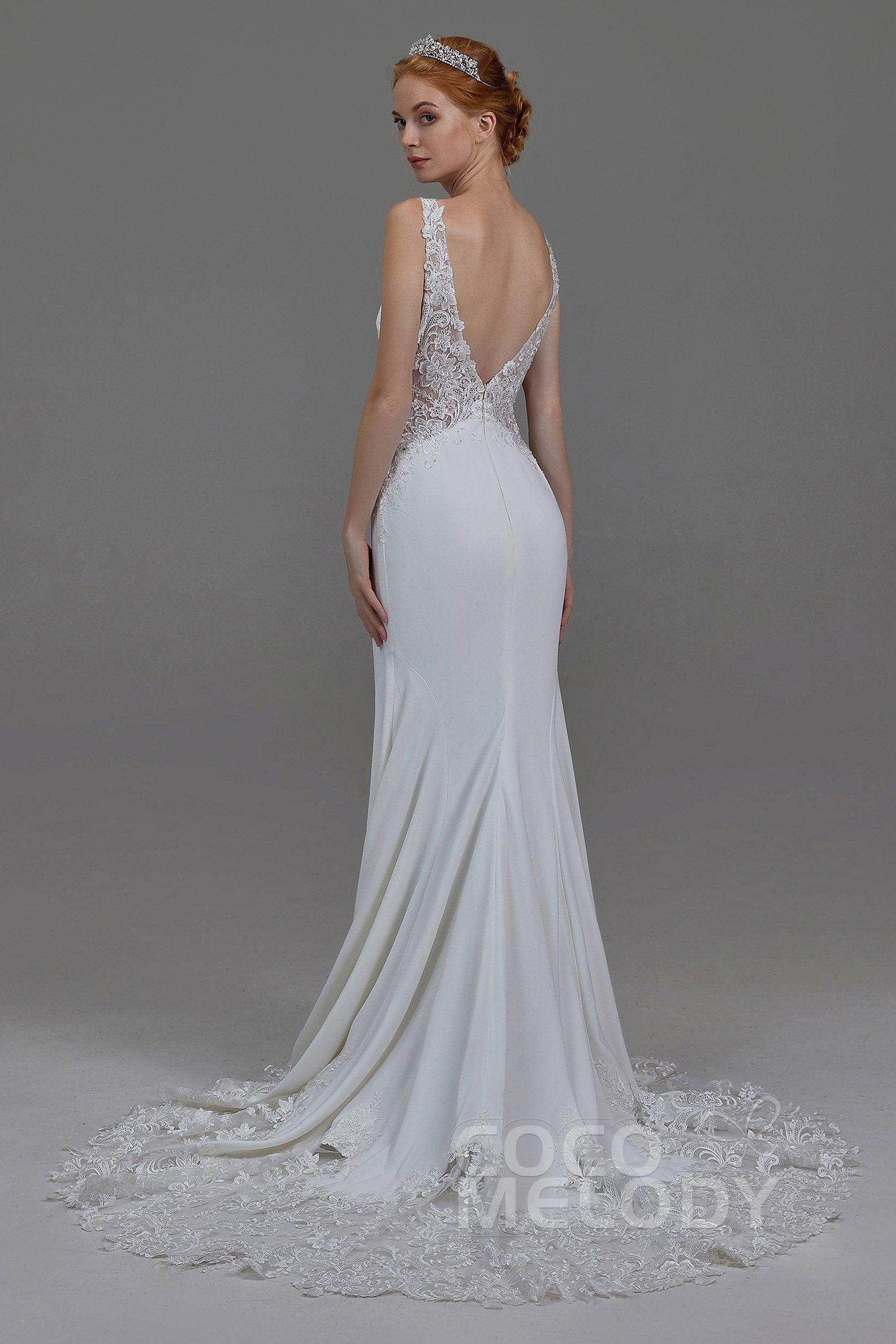 Elegant Mermaid Court Train Knitted Fabric Wedding Dress LD5818 - Perfect for Beach Weddings, Vow Renewals & Romantic Photoshoots