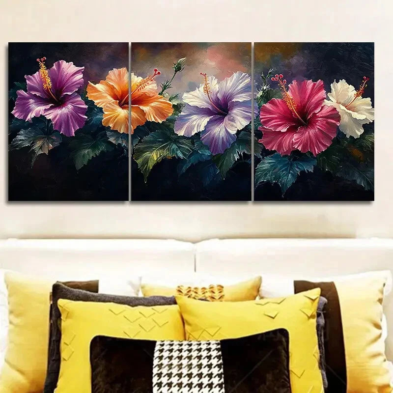 3-Piece Vibrant Hibiscus Flower Metal Wall Art Prints - Ready to Hang Tropical Home Decor for Living Room, Bedroom & Office