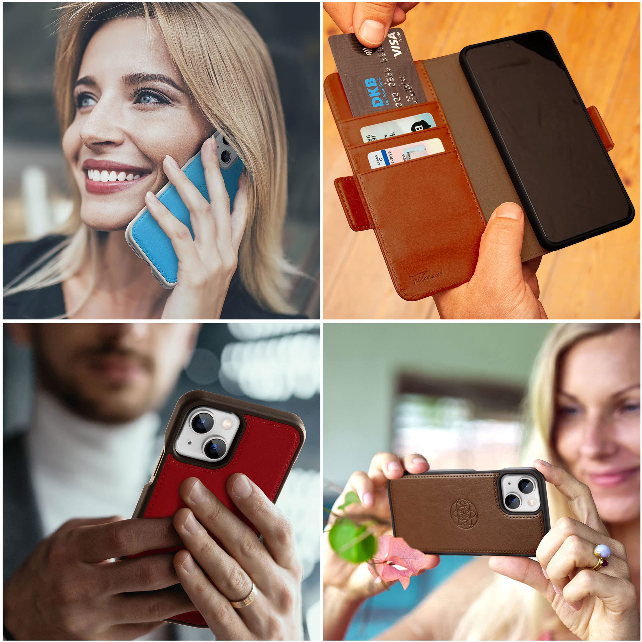 Dreem Fibonacci Vegan Leather Wallet Case for iPhone 13 - 2-in-1 Detachable Magnetic Cover with Kickstand, RFID Blocking Card Holder & MagSafe Compatibility (Coffee Brown) | Perfect for Work, Travel & Everyday Use