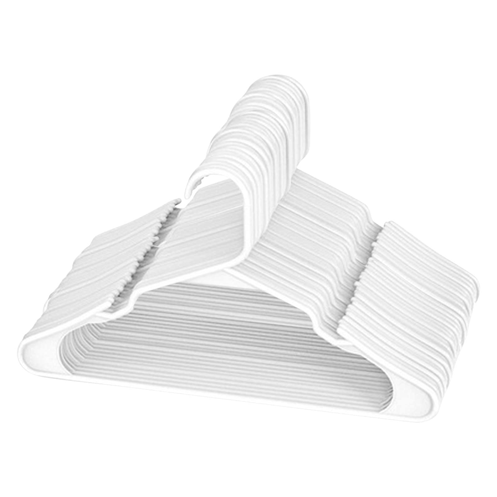 30-Pack White Notched Plastic Standard Clothing Hangers for Wardrobe Organization - Perfect for Closet Storage, Retail Display & Home Use - Durable Vinyl Hangers with Space-Saving Design (White, One Size)
