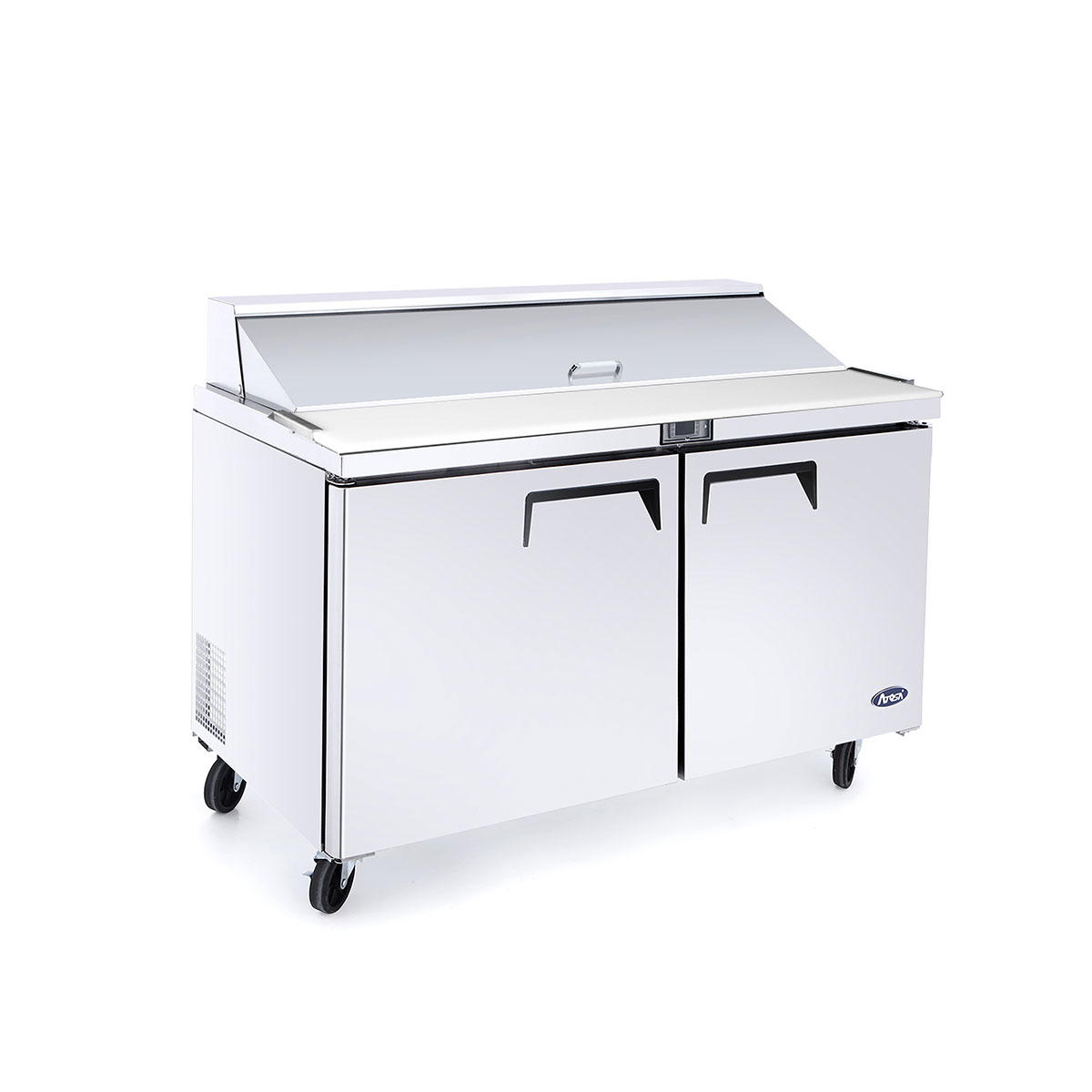 Atosa MSF8302 Commercial Double Door Sandwich Prep Refrigerator - Stainless Steel Work Table with Storage for Deli, Bakery & Restaurant Use