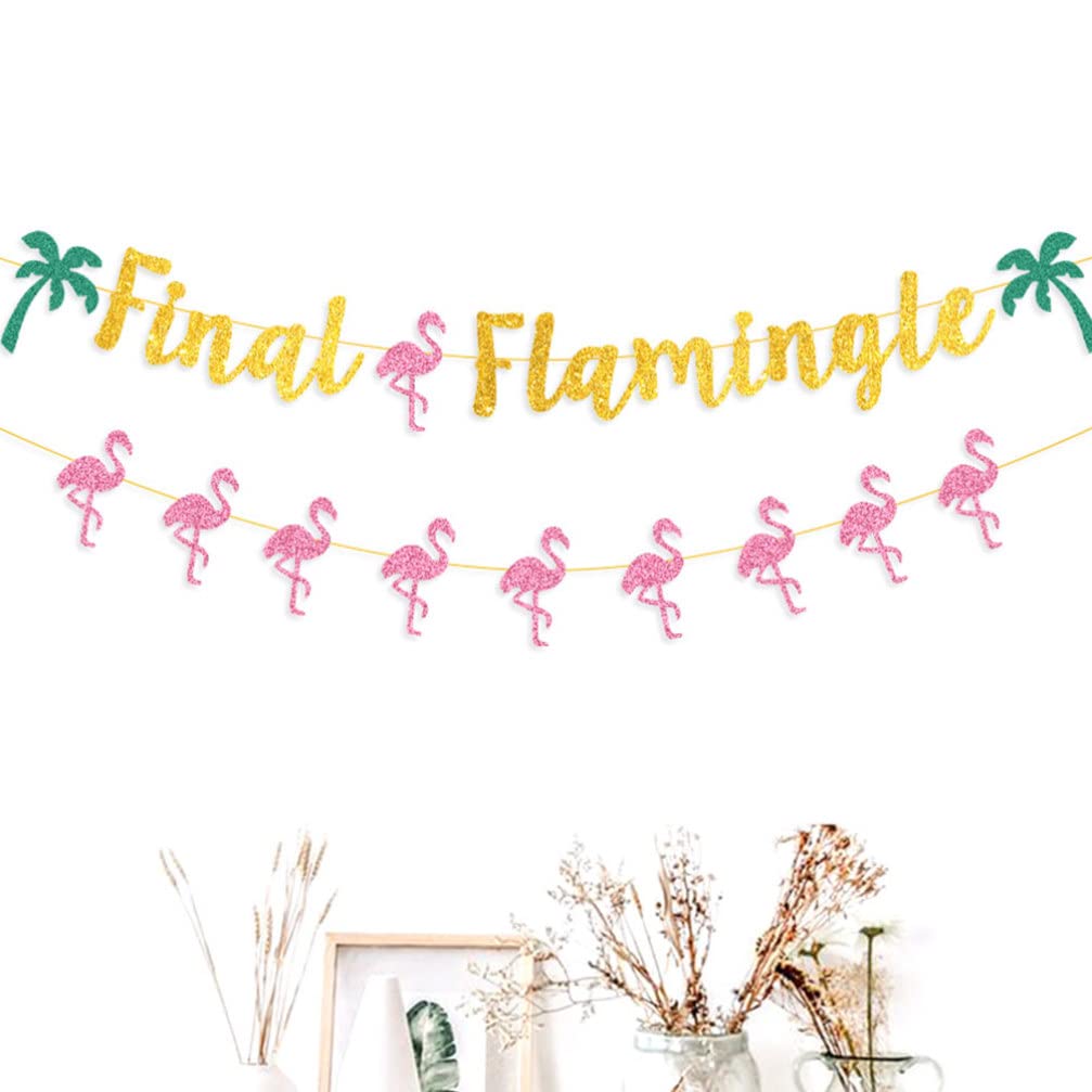 SOIMISS Flamingo Bachelorette Party Decorations - 2pcs Glitter Final Flamingle Banner for Tropical Hawaii Luau & Beach Themed Parties | Perfect for Photo Props, Bridal Showers & Girls Night Out
