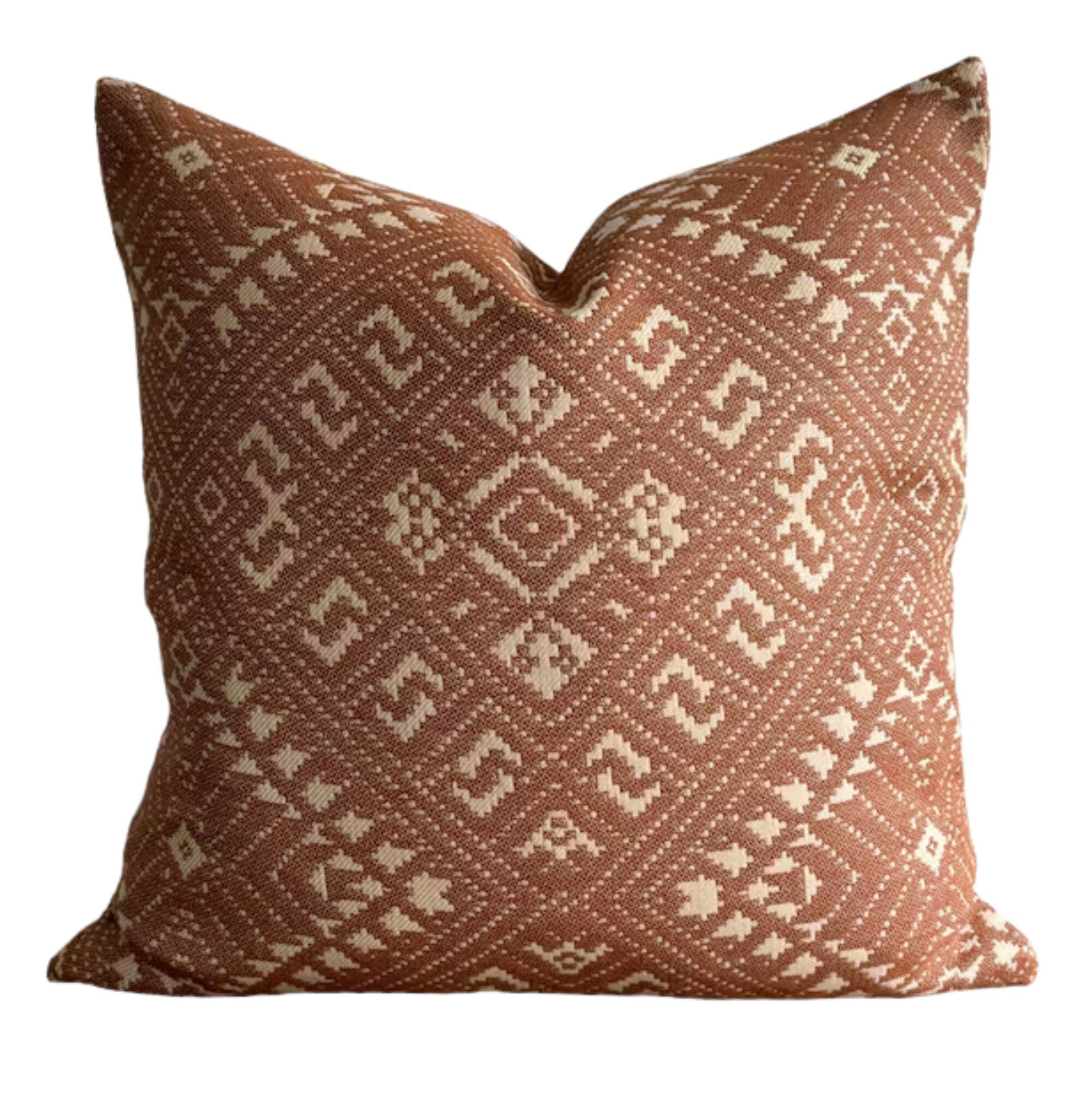 Handwoven Ikat Outdoor Pillow Cover in Terracotta Rust - Waterproof & UV Resistant for Patio, Porch & Garden Decor