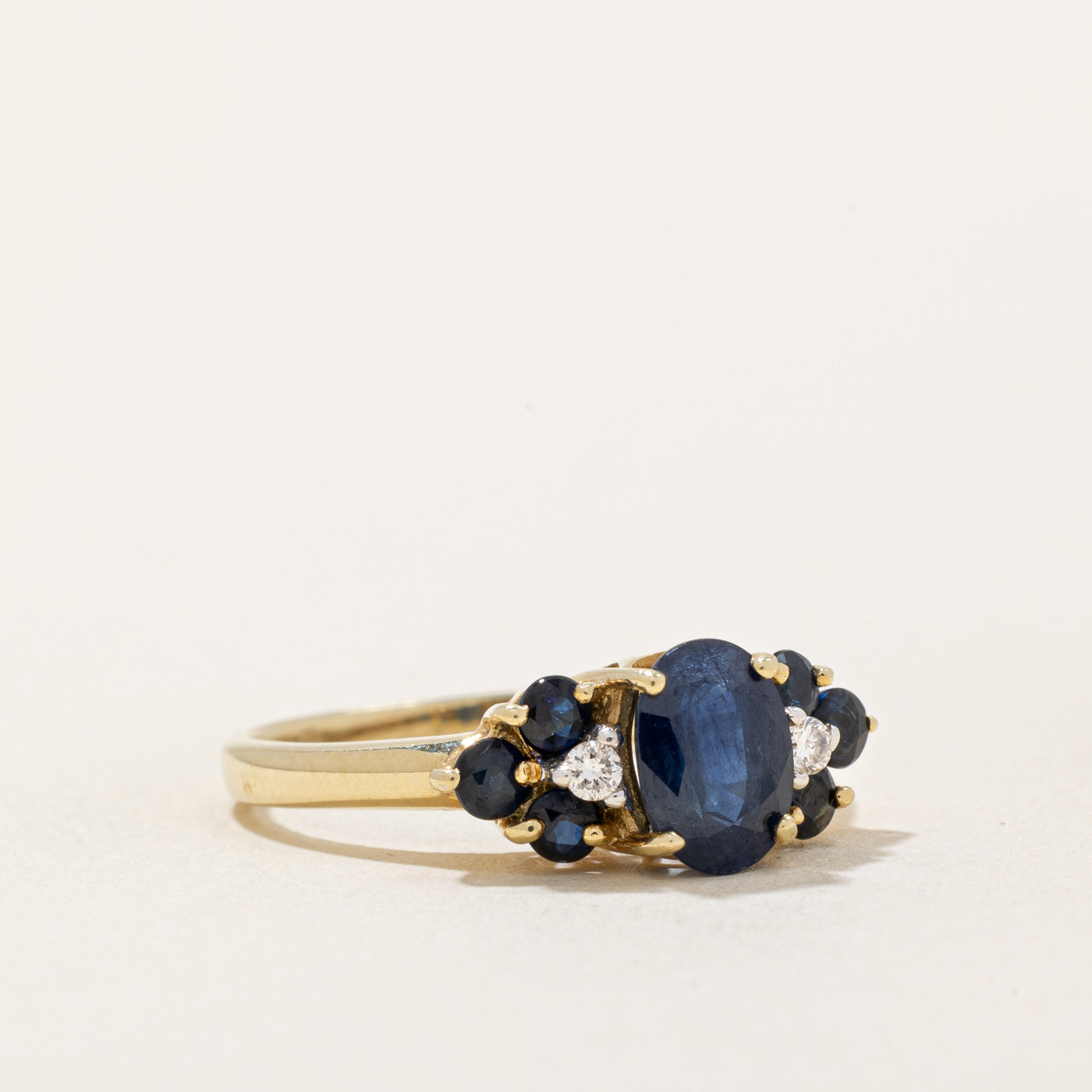 1.36ctw Sapphire & Diamond Cocktail Ring for Women - 0.05ctw Diamond Accents - Size 6 - Elegant Evening Party Jewelry Gift