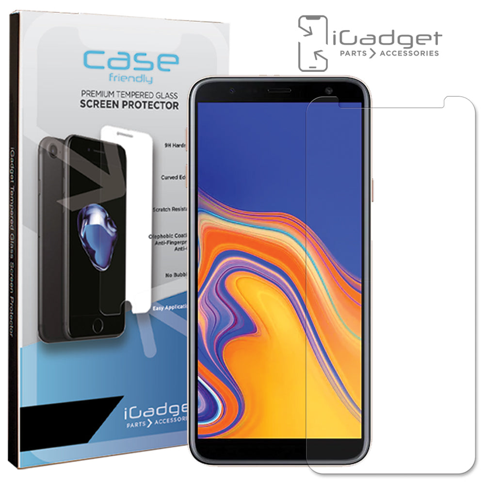 Samsung Galaxy J4 Plus Screen Protector - Case Friendly Ultra Clear Tempered Glass Shield for Scratch & Impact Protection - Perfect for Everyday Use, Gaming, and Travel