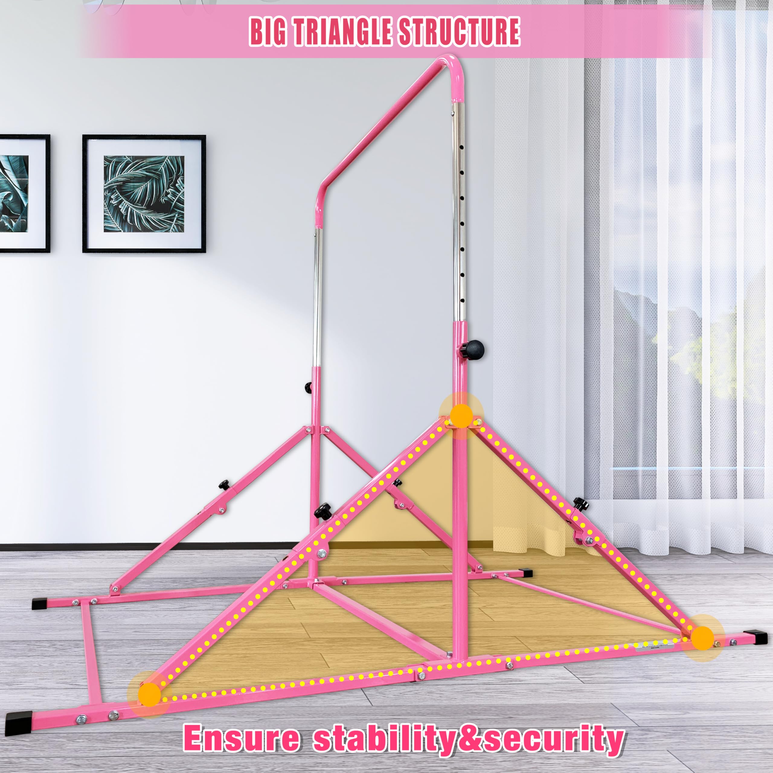 Upgrade Foldable Gymnastic Bar with Mat for Kids Ages 3-12 | 200 lbs Weight Capacity | Adjustable Height Horizontal Kip Bar | Home & Gym Training Equipment | Perfect for Gymnastics Practice, Strength Training & Playtime Activities