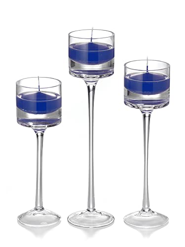 Yummi Set of 18 Floating Candles and Monet Stem Holders - Royal Blue for Wedding Centerpieces, Romantic Bath Decor & Pool Party Lighting