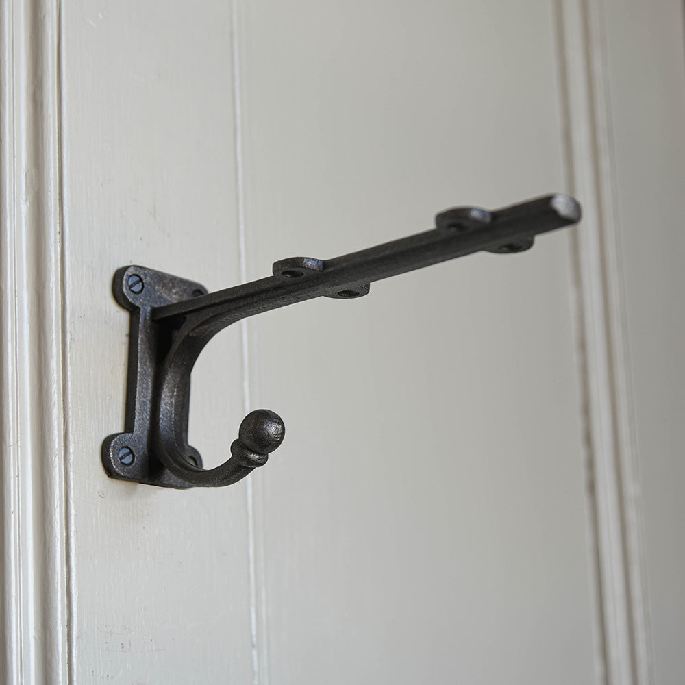 Heavy Duty Cast Iron Lobby Shelf Bracket with Hook - Rustic Wall Mounted Shelf Support for Entryway, Living Room, and Kitchen Organization