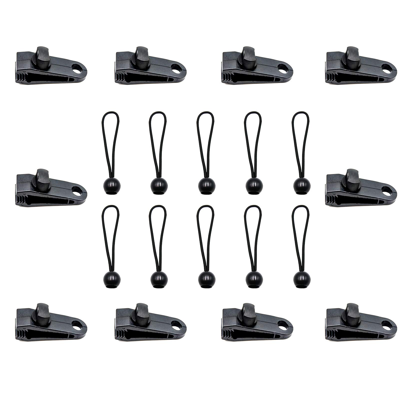 10 Pack Heavy Duty Tarp Clamps - Secure Tarps, Awnings & Canopies - Black Plastic Clips with Balls for Camping, Car Covers, Projector Screens & Outdoor Projects