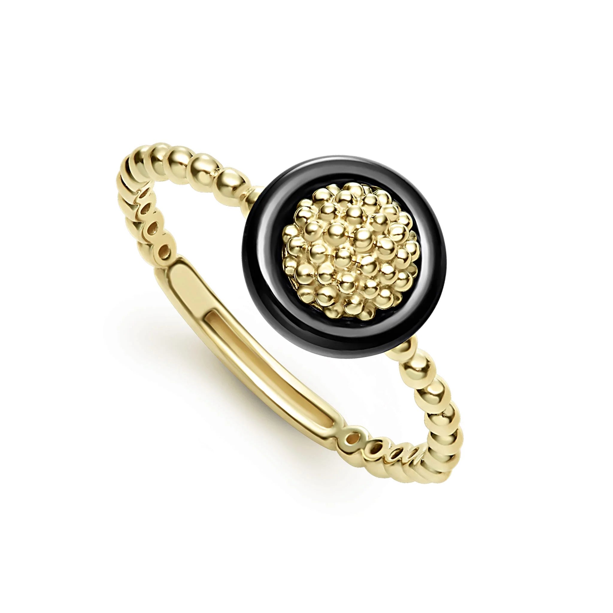 18K Black Caviar 9mm Circle Ring Size 7 - Elegant & Timeless Jewelry for Women, Perfect for Weddings, Parties & Everyday Wear