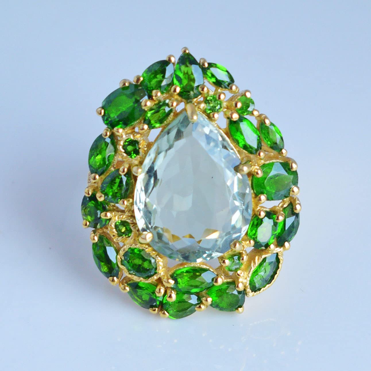 Green Amethyst & Chrome Diopside Sterling Silver Ring - Handmade 925 Silver Jewelry for Women, Birthday Gift for Her - Perfect for Weddings, Anniversaries & Special Occasions