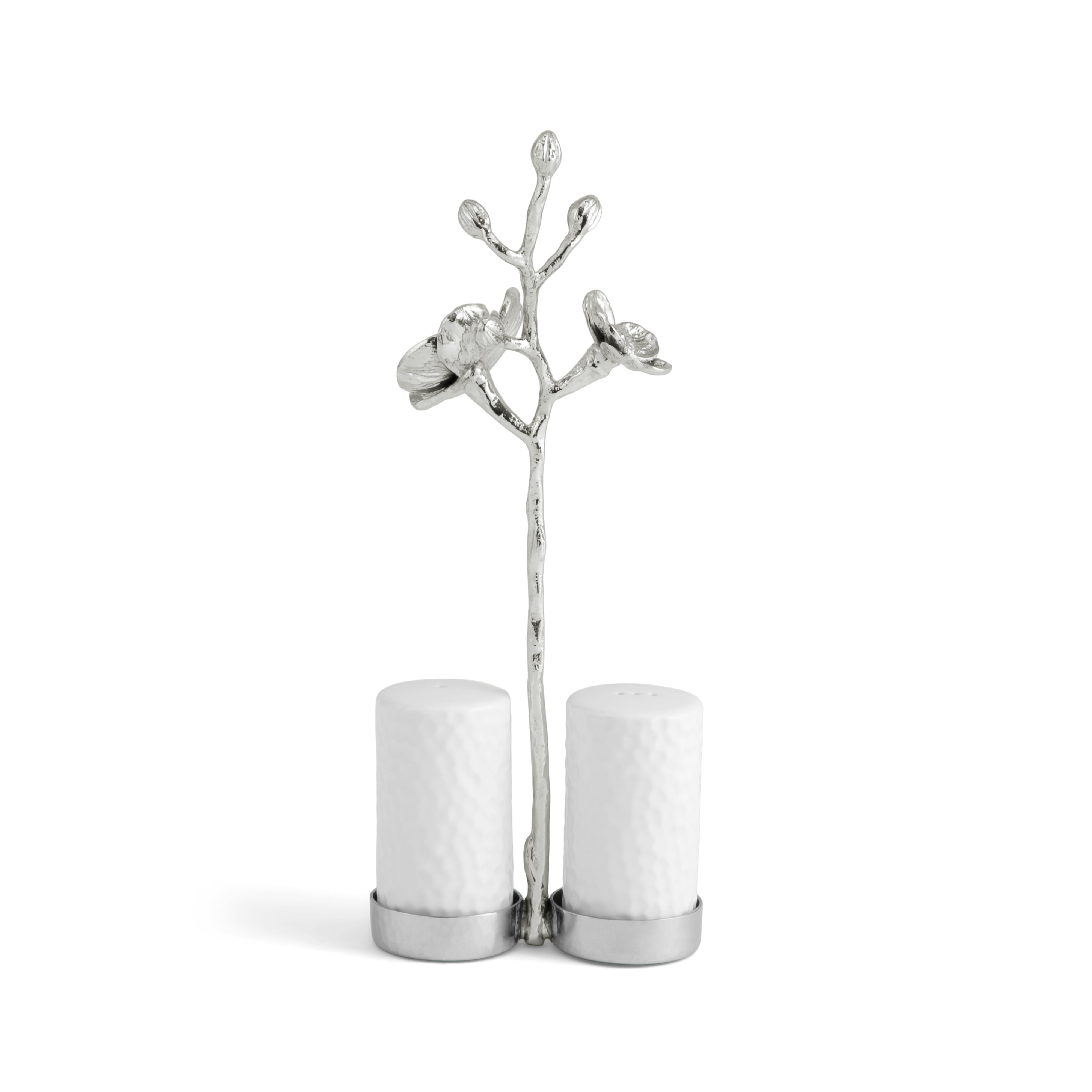 Premium White Orchid Salt and Pepper Shaker Set - Elegant Ceramic Spice Grinders for Kitchen, Dining Table, and Gift Giving - Perfect for Home, Restaurant, and Wedding Decor