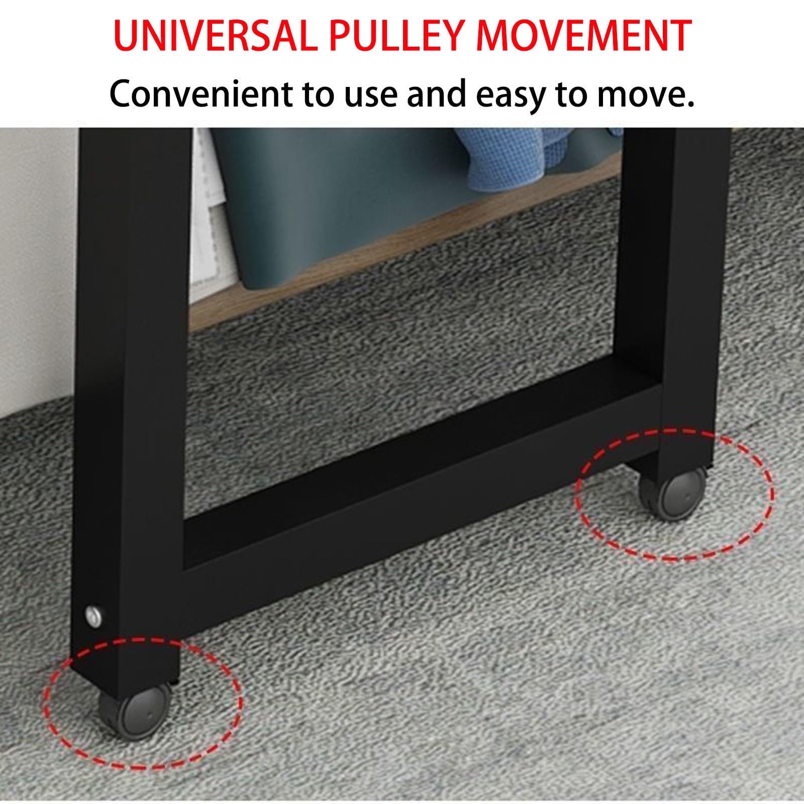 Adjustable Height Overbed Table with Wheels - Large Rolling Bed Desk with Surrounding Baffle, Pink & White Frame - Perfect for Laptop Use, Dining, or as a Bar Table in Bedroom, Hospital, or Office