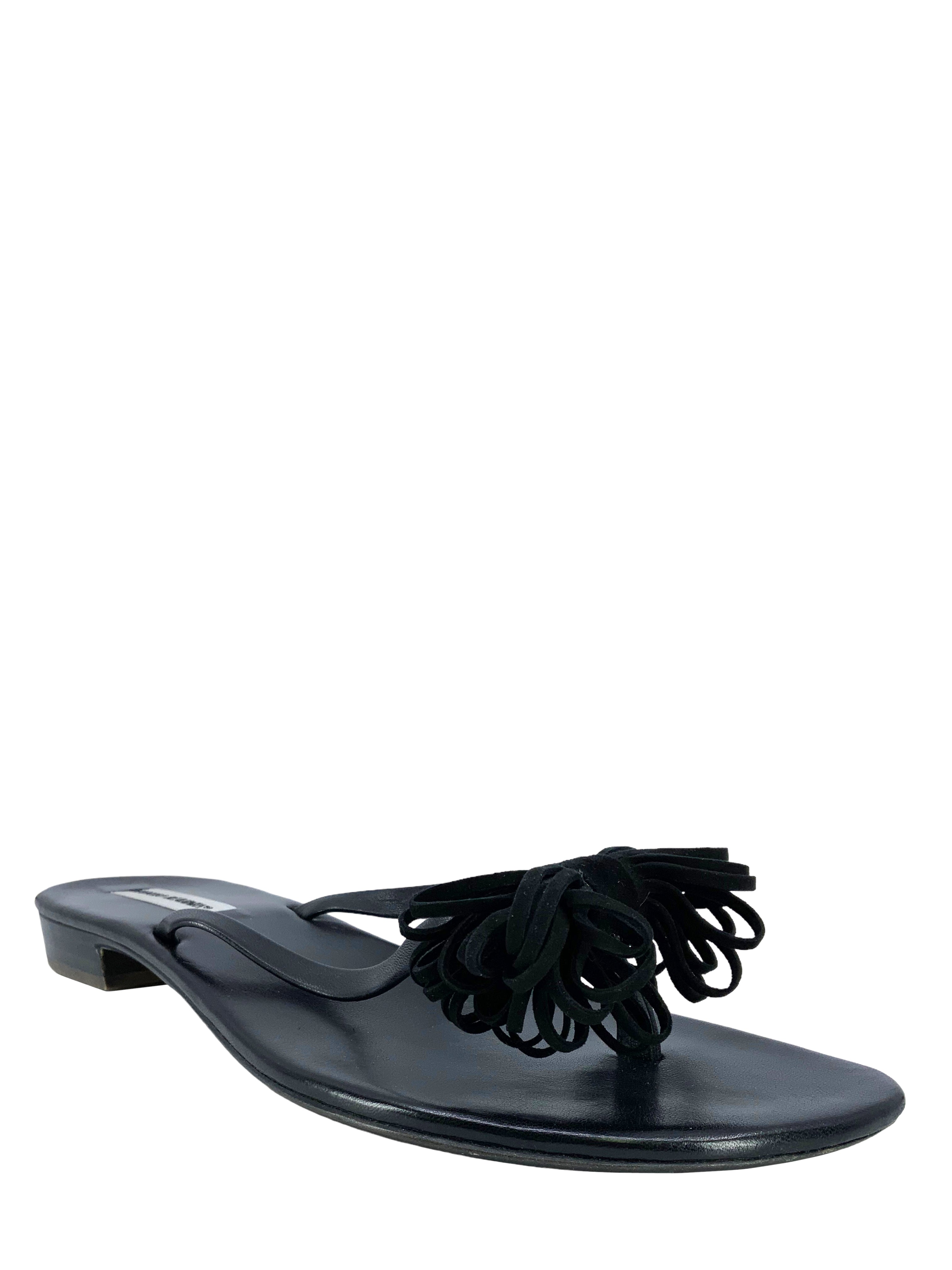 Manolo Blahnik Women's Suede Tassel Thong Sandals - Size 11 | Comfortable Summer Slide Sandals for Beach, Vacation & Casual Outings