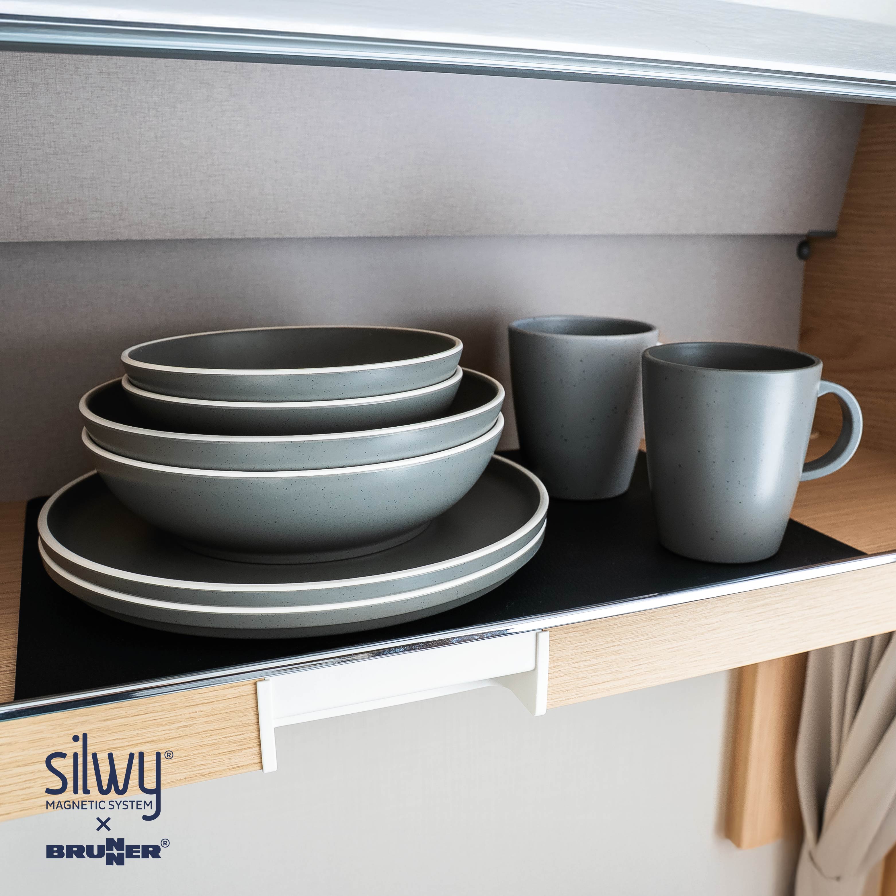 DOLOMIT GREY Magnetic Plastic Dinnerware Set - Lightweight & Durable Dish Set for Camping, Picnics, and Outdoor Dining