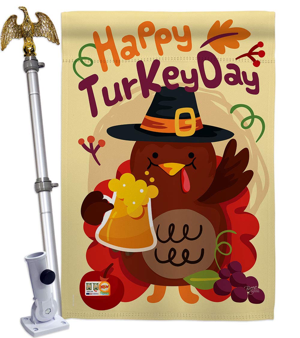 Happy Turkey Day Fall Flag - Thick Fabric Thanksgiving Decor for Home