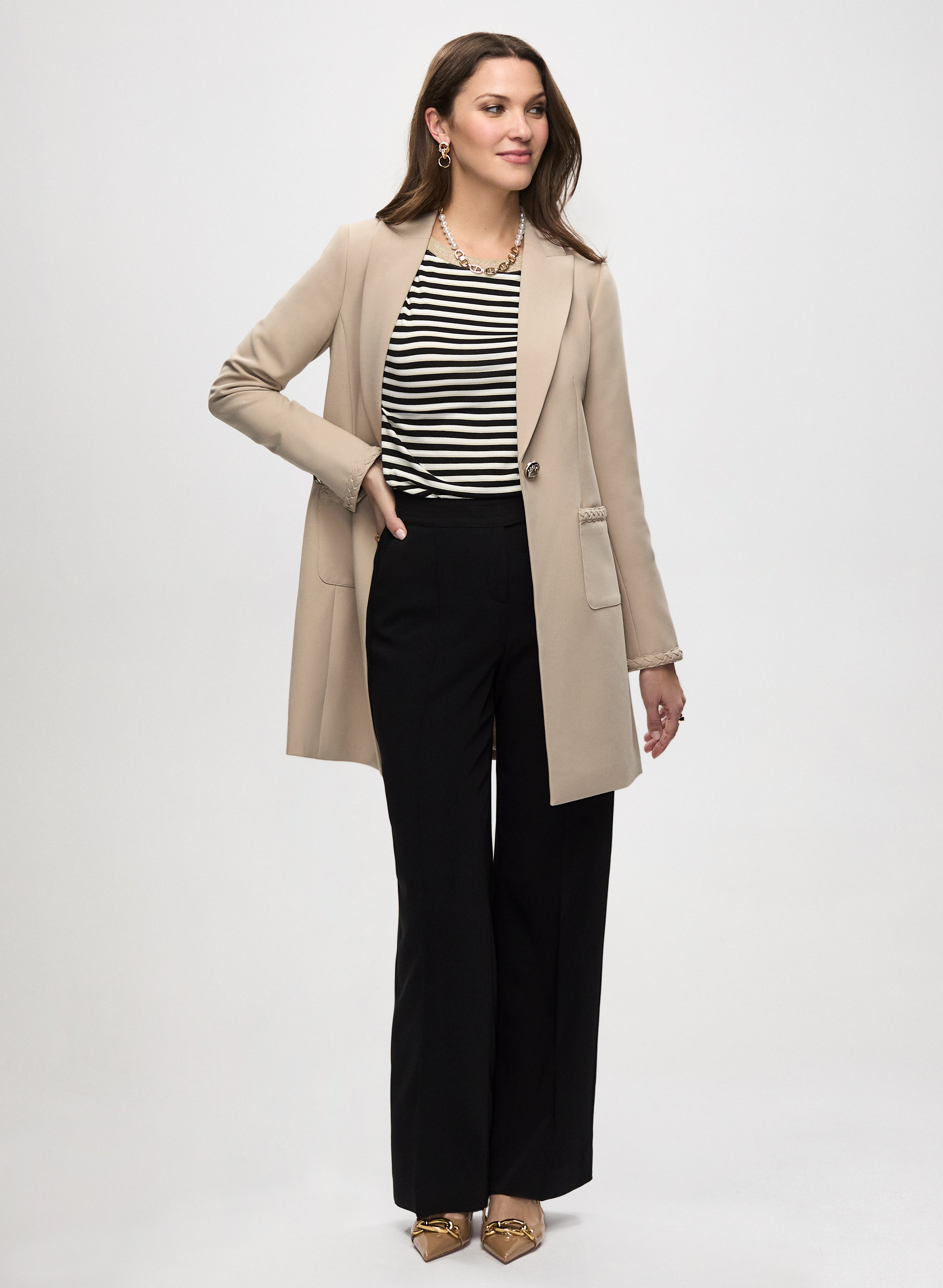 Braided Trim Jacket & Wide Leg Pants Set - Women's Fashion Outfit for Casual Wear, Office, and Special Occasions