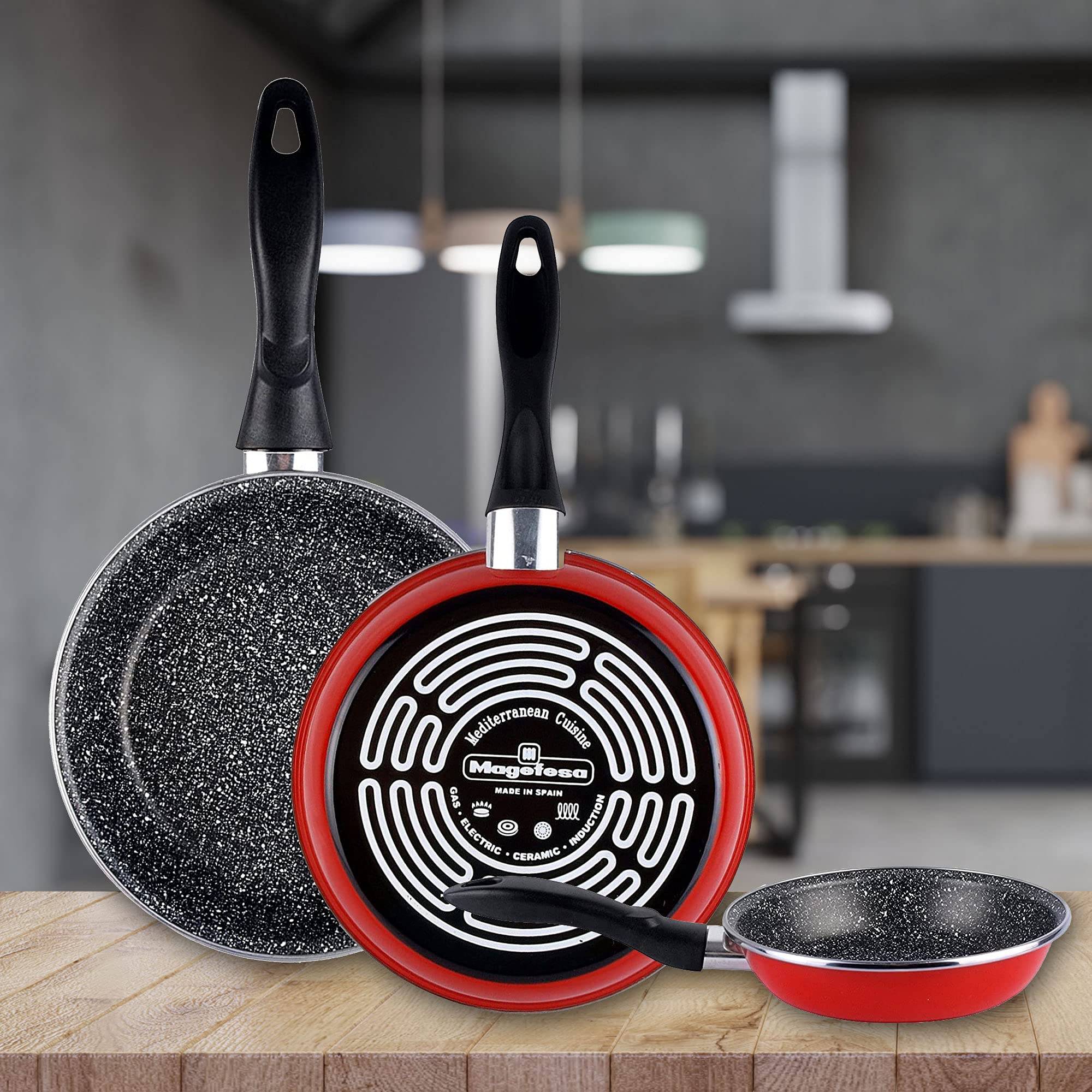 Magefesa K2 Red 20cm Non-Stick Frying Pan - Vitrified Steel Construction, Stone Effect Coating, Induction Compatible, Energy Efficient - Perfect for Sautéing, Frying & Cooking on Gas, Electric & Induction Stoves