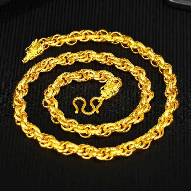 24K Solid Gold Necklace for Men - Real 999 Pure Gold Chain with Faucet Buckle, Classic Luxury Jewelry Gift for Him - Perfect for Weddings, Anniversaries & Special Occasions