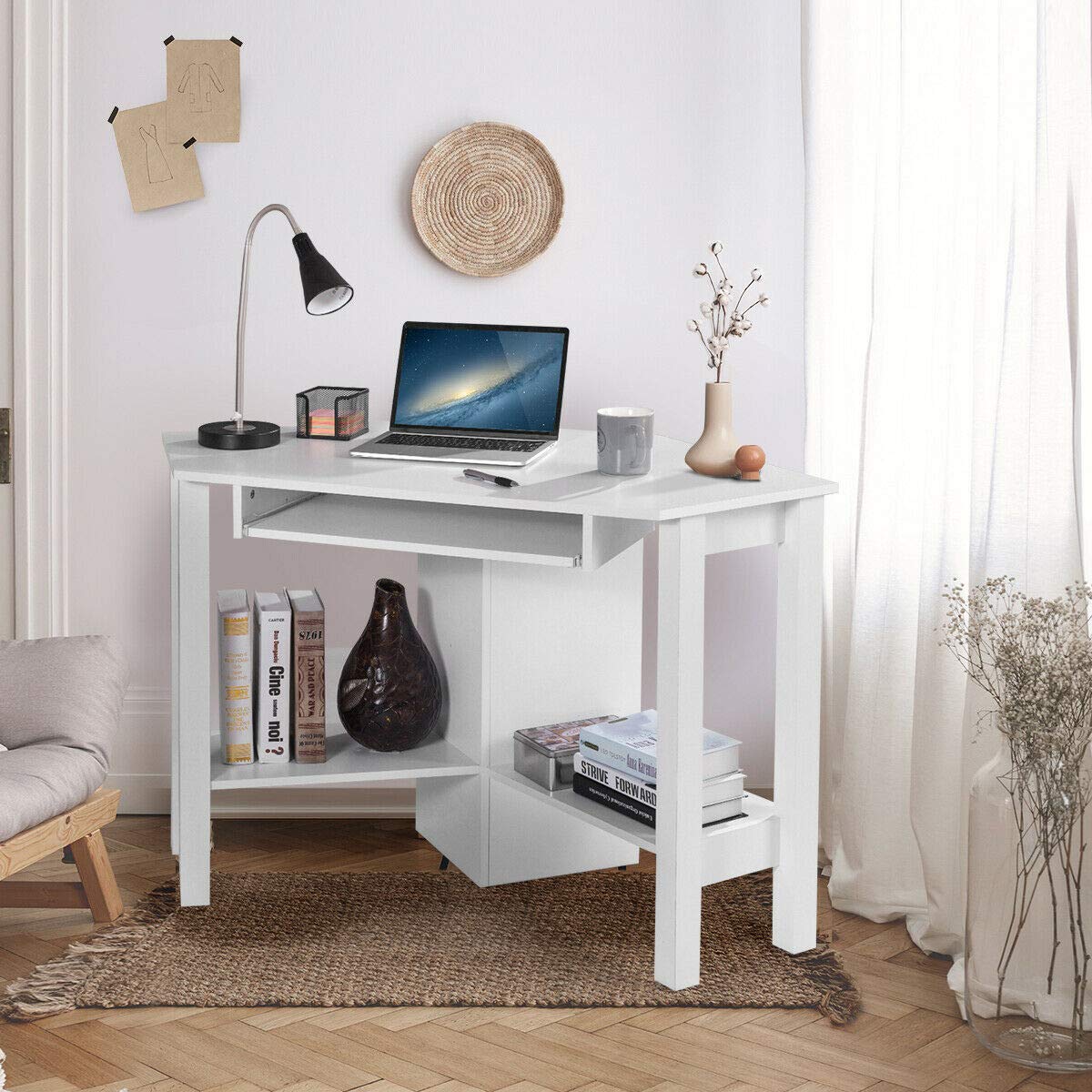 Walomes White Wooden Corner Desk with Drawer - Compact Computer Desk for Home Office, Study & Small Spaces - Perfect for Work, Gaming & Remote Learning
