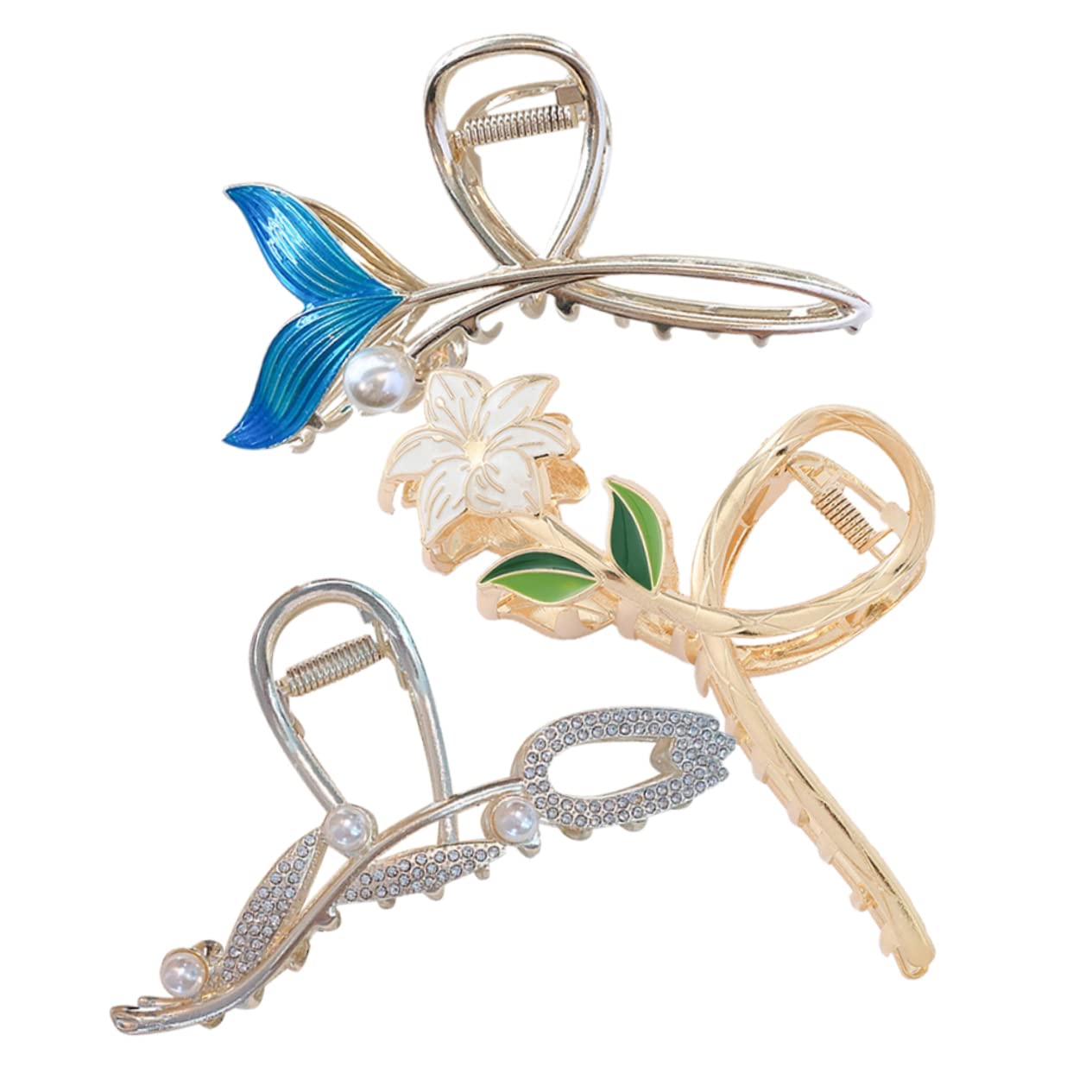 Mikinona 3-Pack Cute Metal Flower Hair Claw Clips for Women - Fashionable Hair Accessories for Volume & Style (Random Design) - Perfect for Everyday Wear, Parties & Gifts