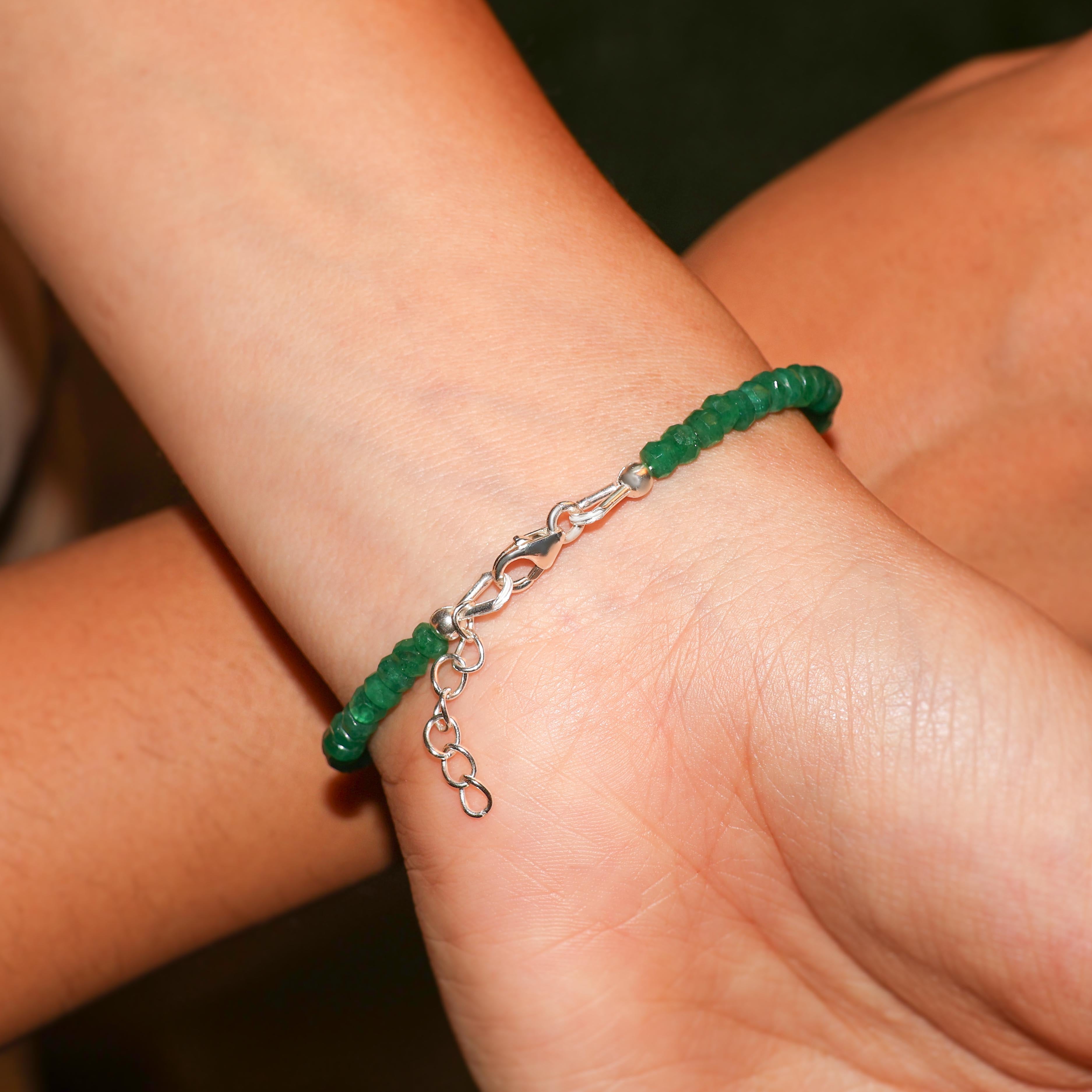 Natural Emerald & Moonstone Beaded Pencil Bracelet for Women - Elegant Handmade Jewelry for Everyday Wear, Office & Special Occasions