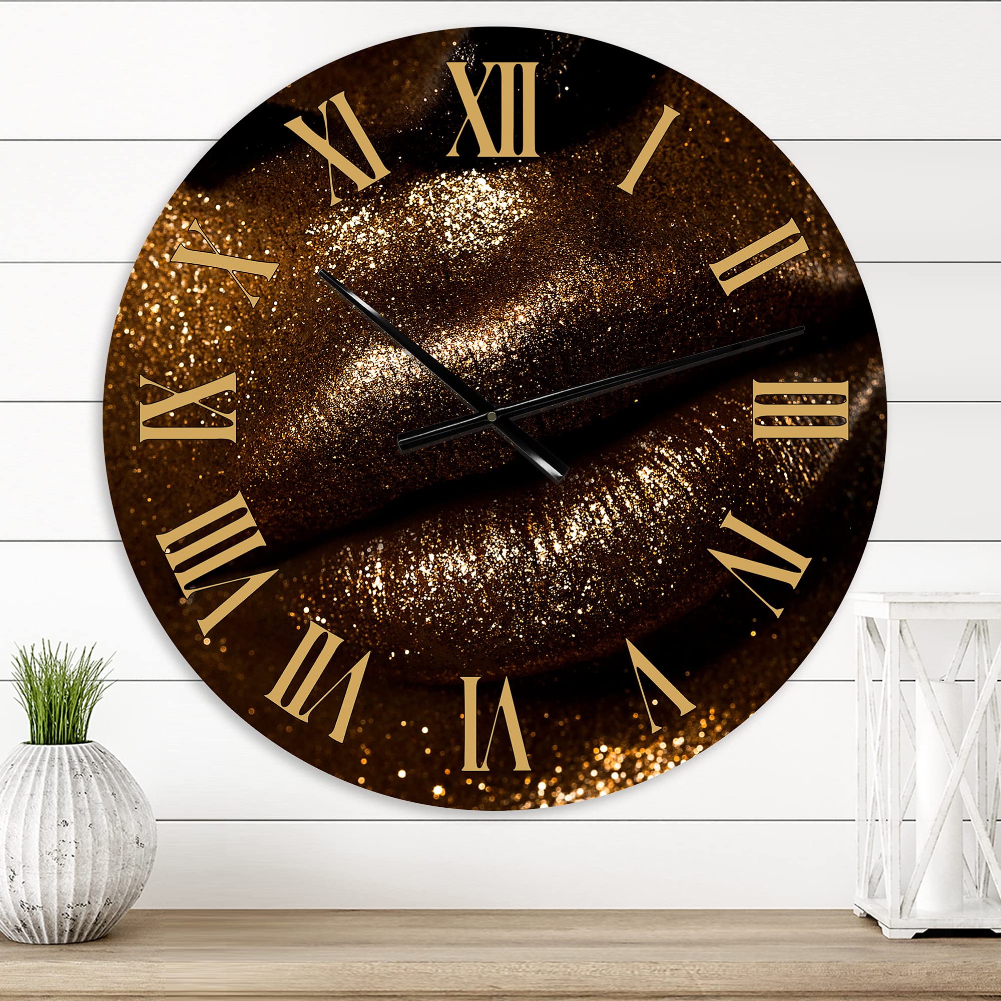 Stylish Modern Wall Clock - Elegant Woman Lips Design with Glitter & Spangles | Large Decorative Clock for Living Room, Bedroom & Office | Perfect Home Decor & Unique Gift Idea