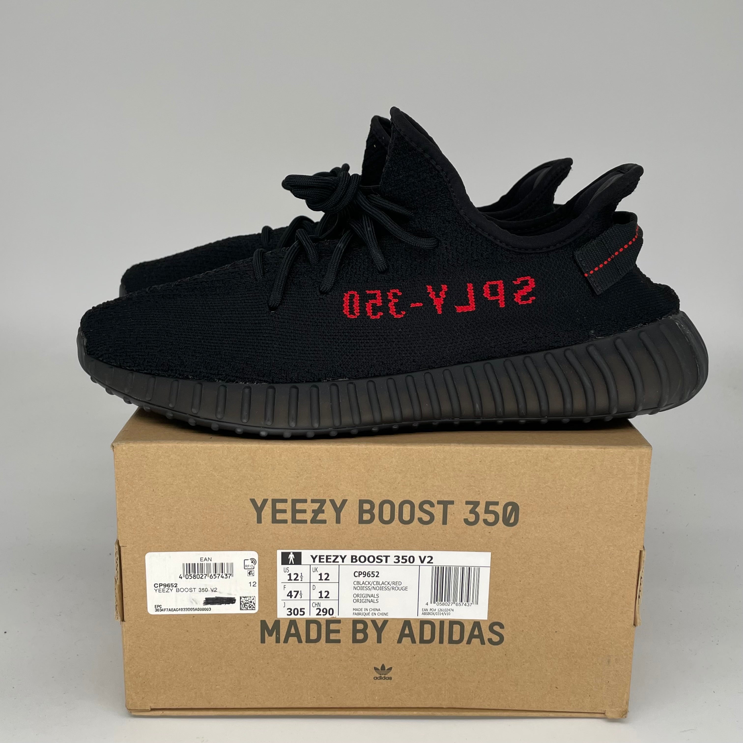 Adidas Yeezy Boost 350 V2 Bred - Men's Size 12.5 (CP9652) | Limited Edition Sneakers for Running, Gym & Streetwear Fashion