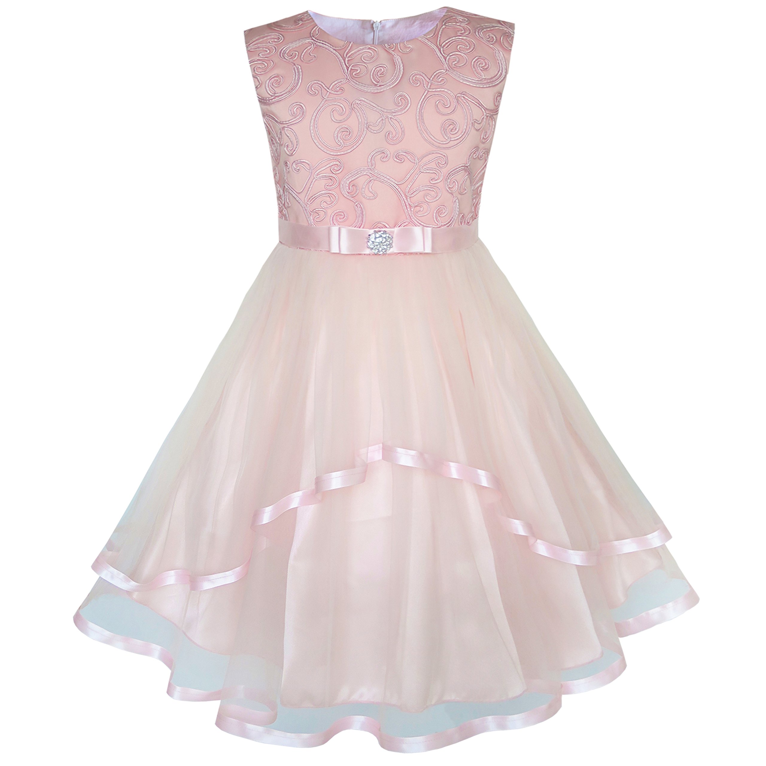 Sunny Fashion Flower Girls Dress - Blue Belted Wedding Party Bridesmaid Dress for Kids Size 4-12 - Perfect for Weddings, Birthday Parties & Special Occasions