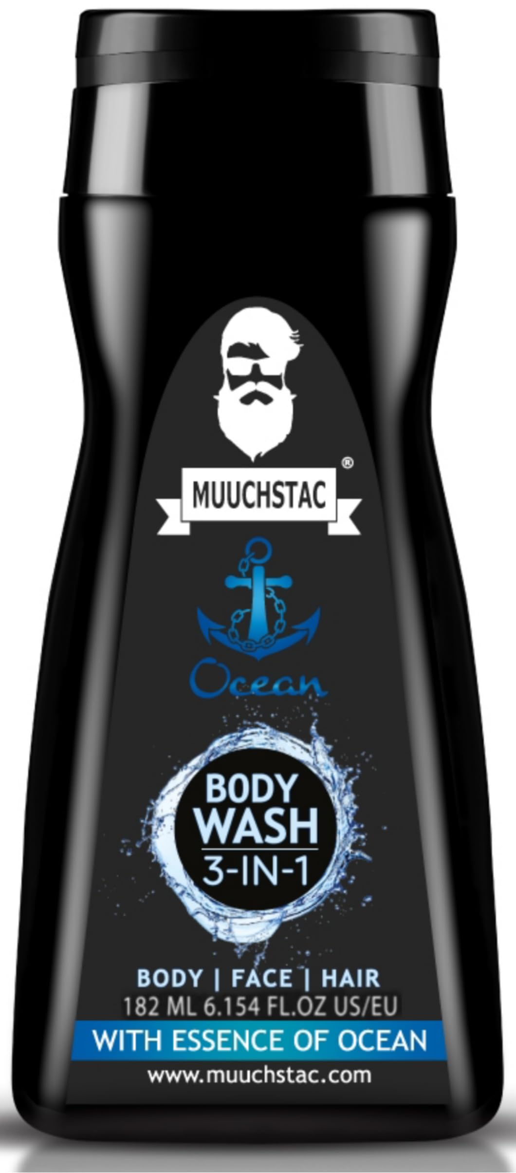Muuchstac Ocean 3-in-1 Men's Body Wash - Clears Skin, Controls Sweat, Fights Body Acne & Odor | Long-Lasting Freshness Shower Gel (182ml) | Perfect for Gym, Travel & Daily Shower Routine