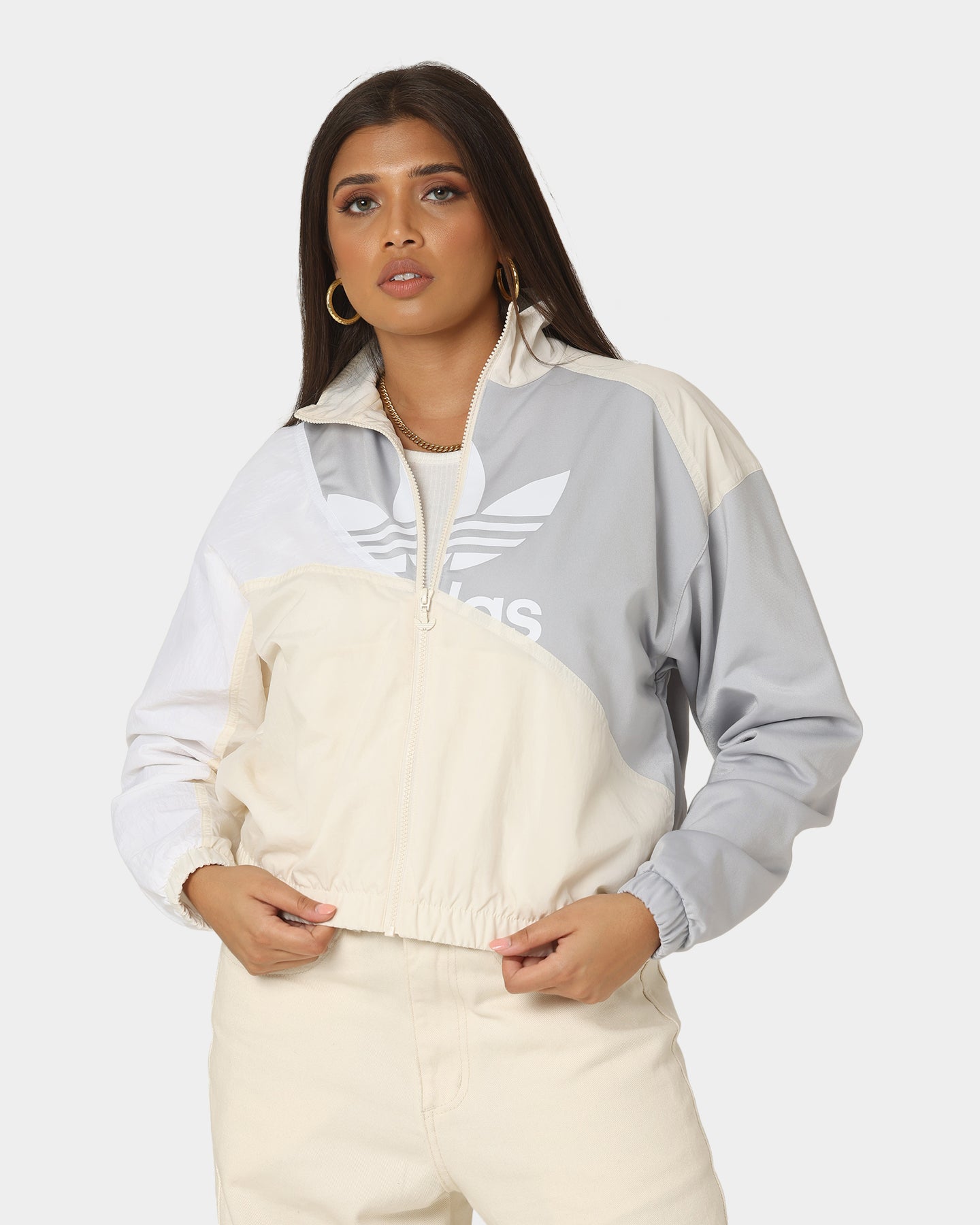 Adidas Women's Adicolor Split Trefoil Track Windbreaker Jacket - Wonder White | Lightweight Running & Training Outerwear for Women